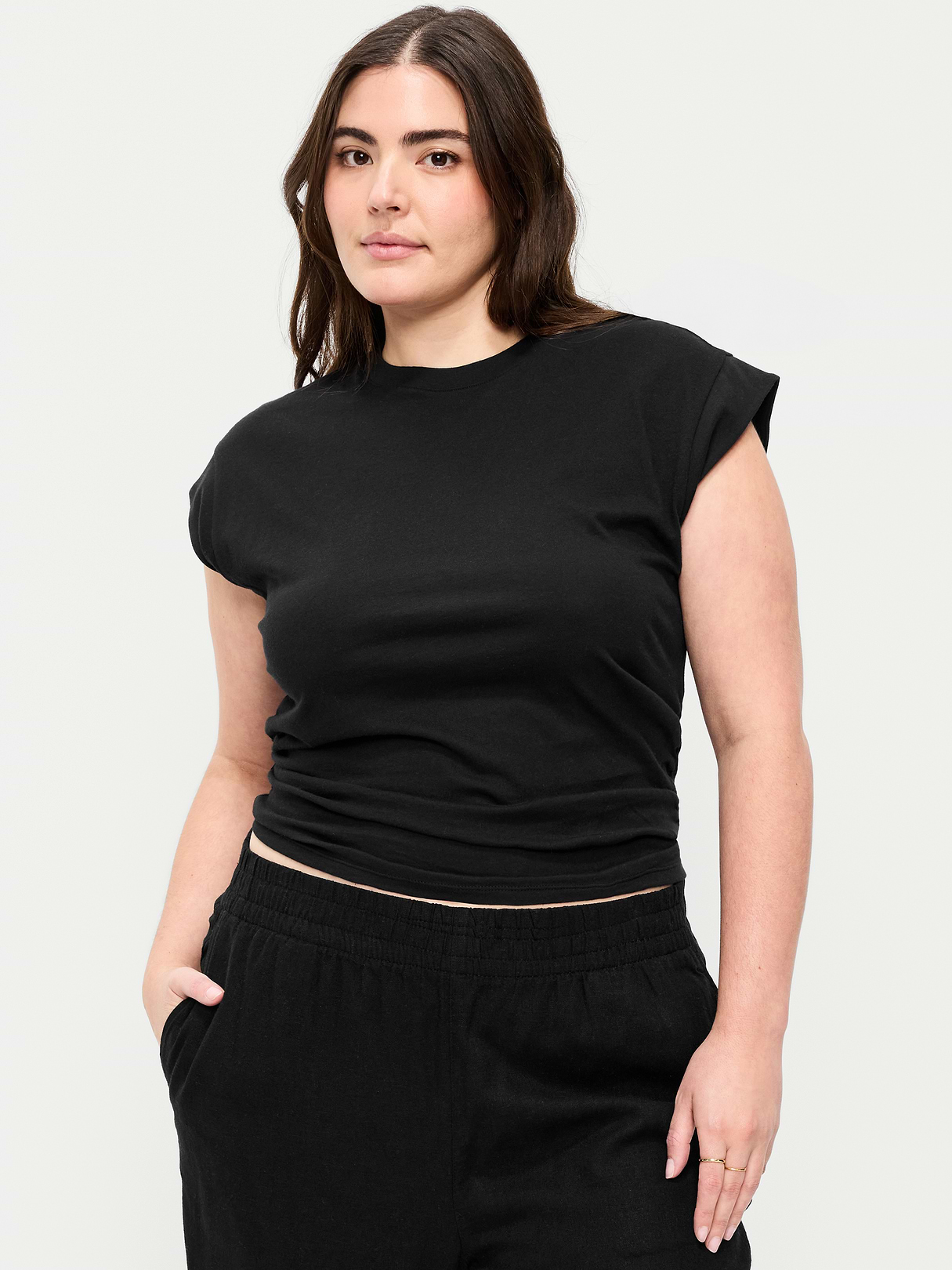 Cap-Sleeve Cinch-Waist Top - Black Jack