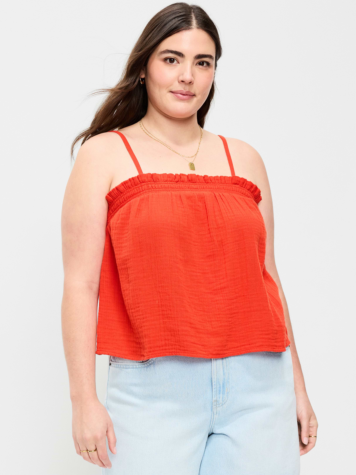 Crinkle Gauze Tank Top - Ornament Orange