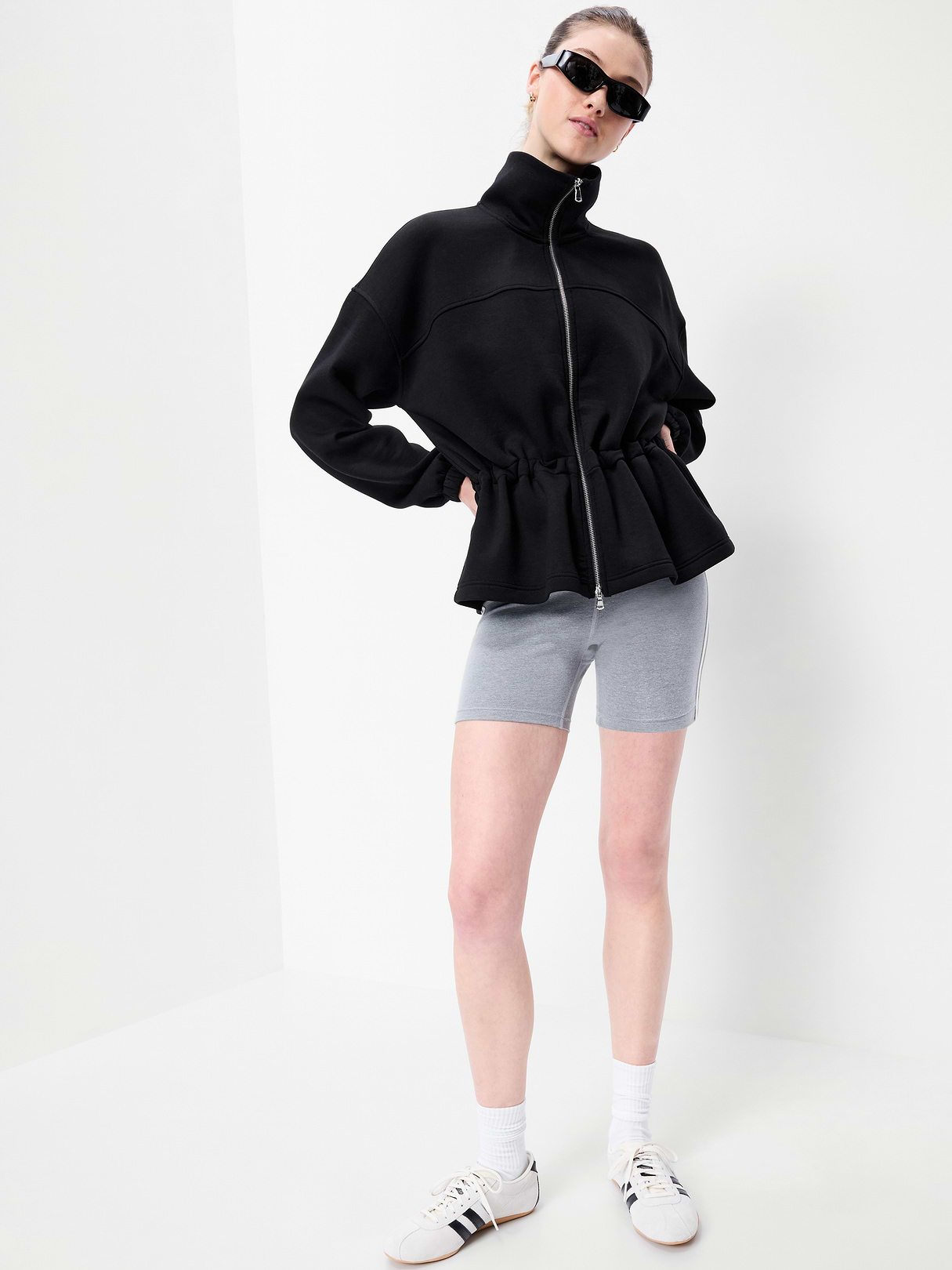 Bounce Fleece Full-Zip Cinched Sweatshirt - Black Jack