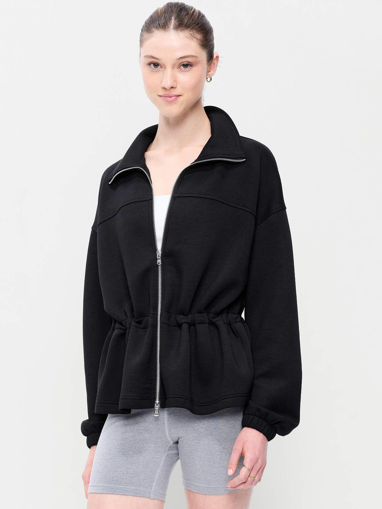 Bounce Fleece Full-Zip Cinched Sweatshirt - Black Jack