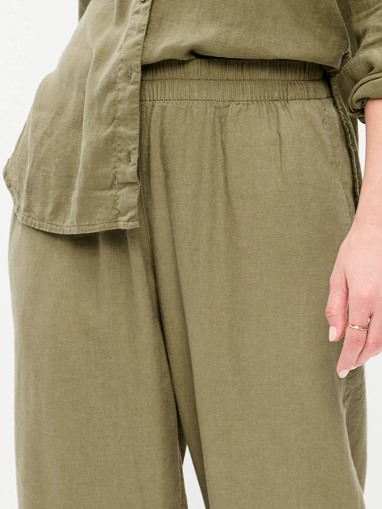 High-Waisted Linen-Blend Straight Ankle Pants - Kombu