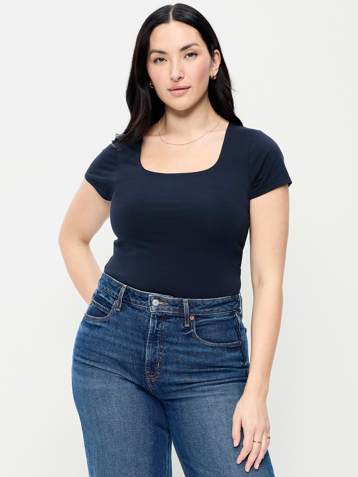 Hug Double-Layer Scoop-Neck Top - In the Navy