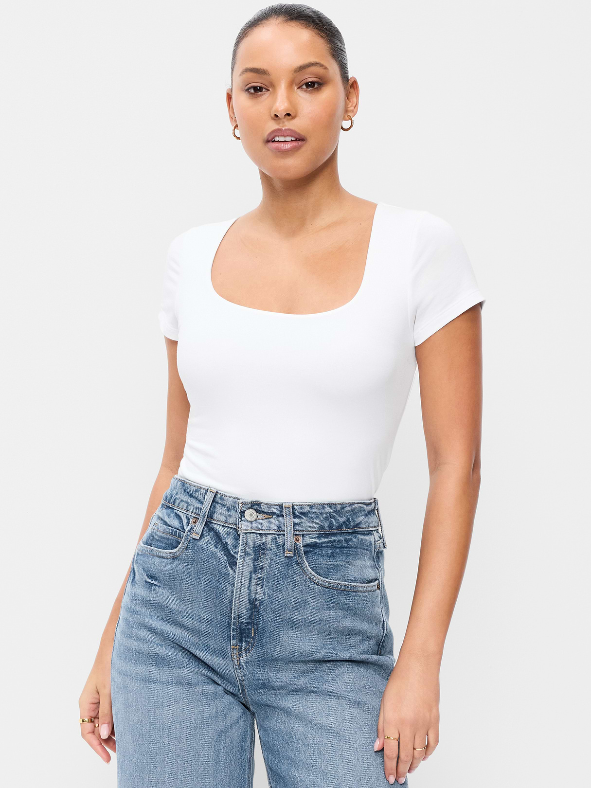 Hug Double-Layer Scoop-Neck Top - Calla Lilies