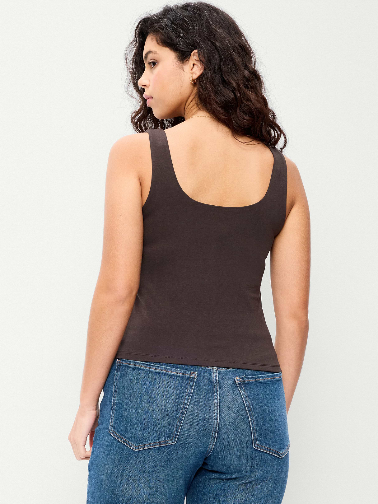 Hug Double-Layer Scoop-Neck Tank Top - Black Coffee