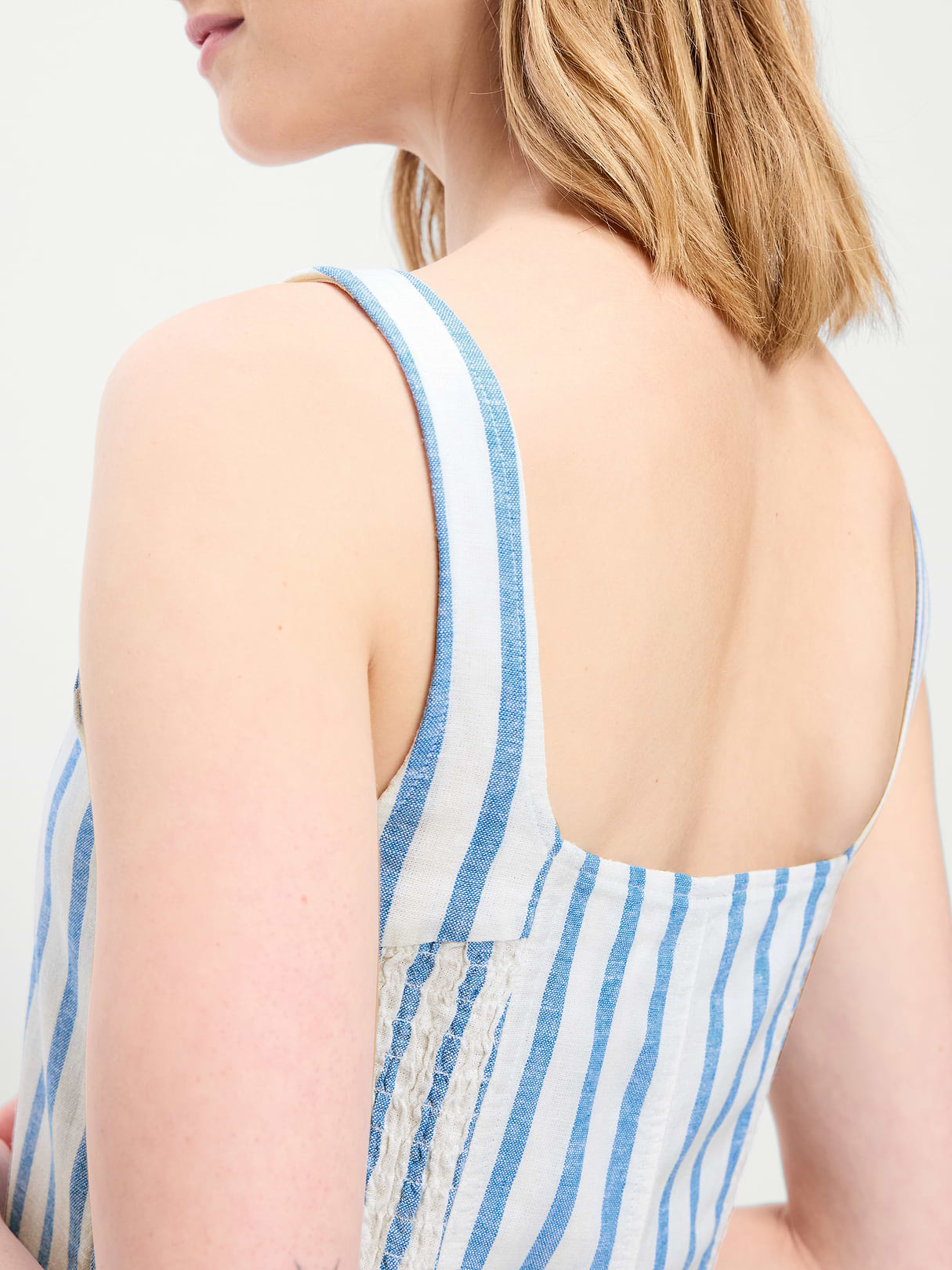 Fit & Flare Sleeveless Linen-Blend Midi Dress - Blue & White Stripe