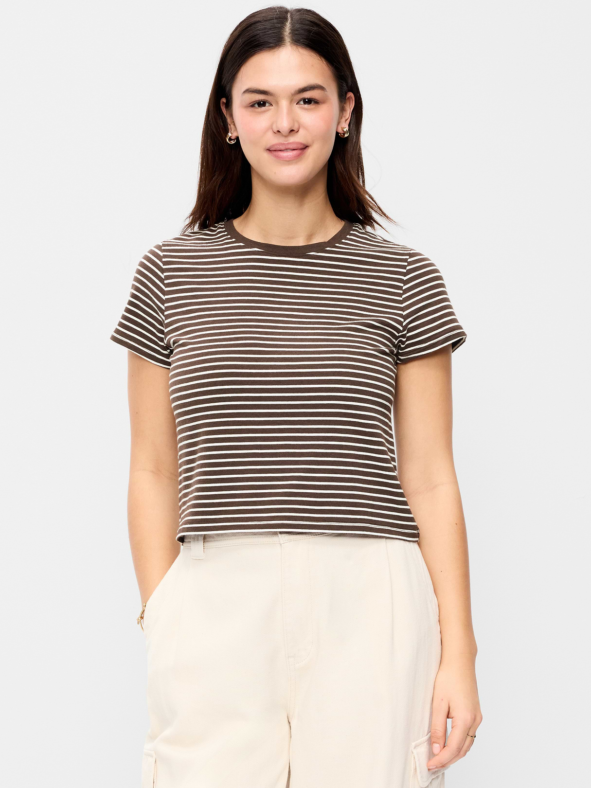 Bestee Crew-Neck T-Shirt - Earth Brown Stripe