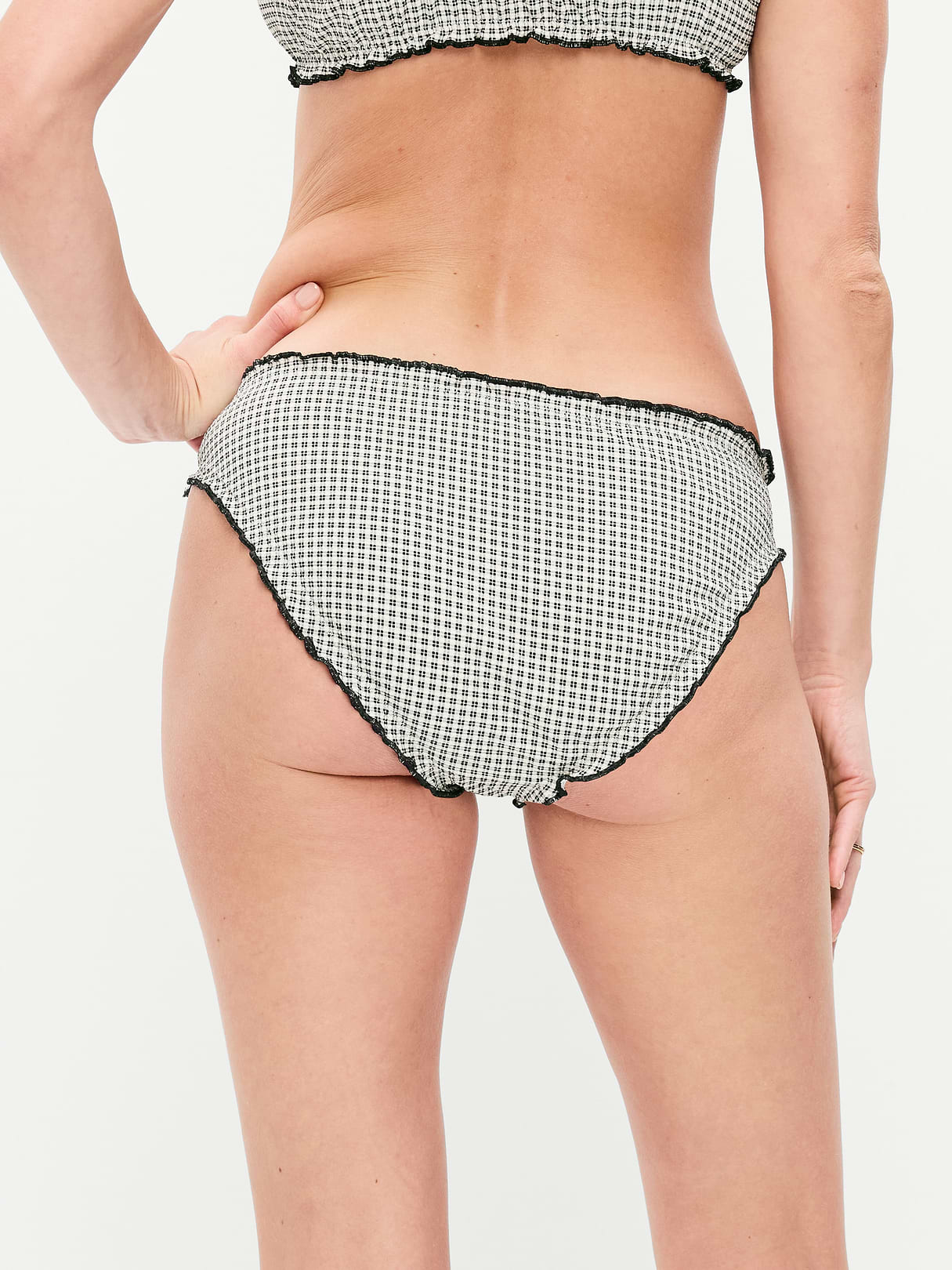 Mid-Rise Ruffle Trim Swim Bottoms - Pique Black/White Gingham