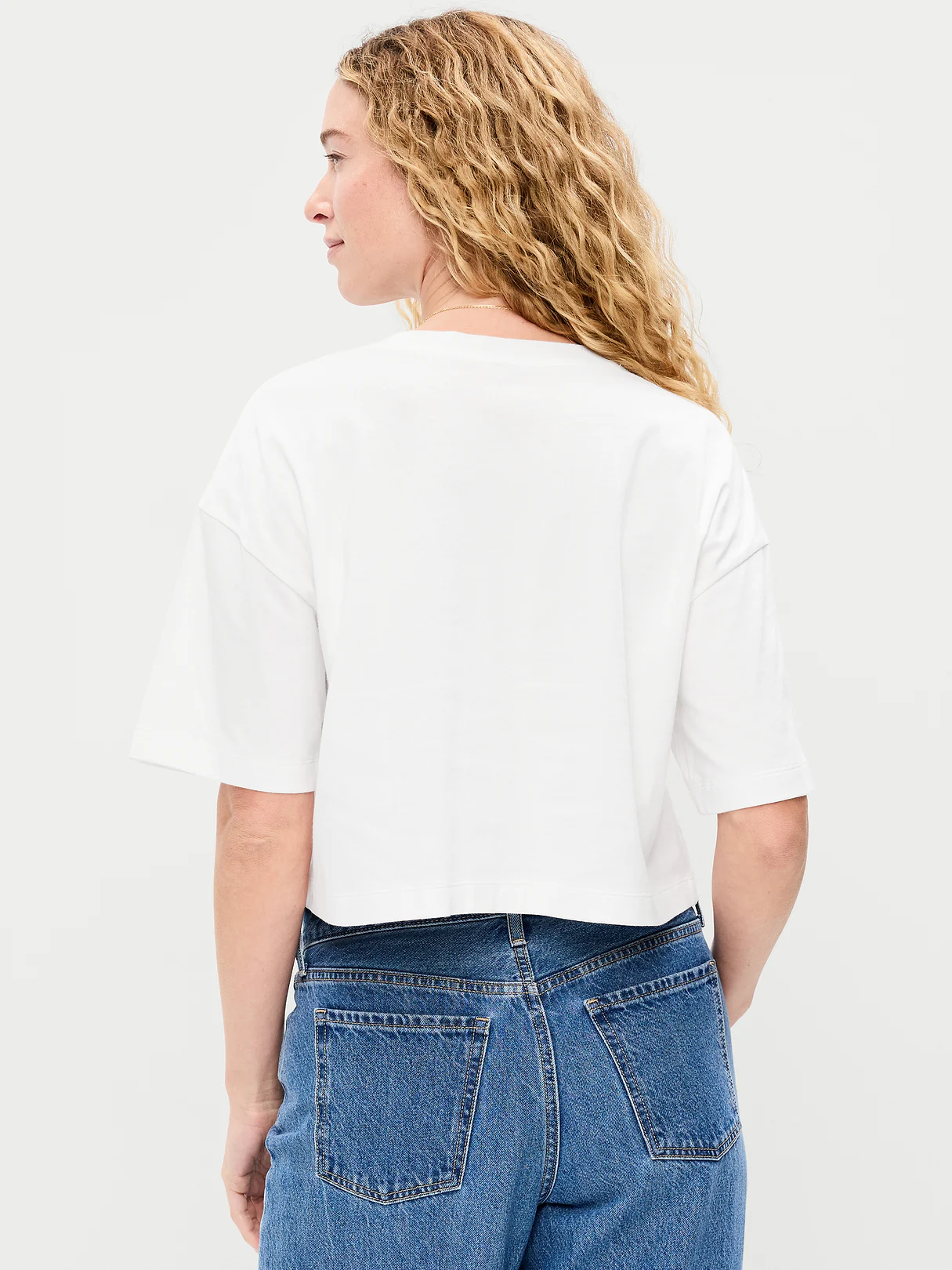 Vintage Crew-Neck Oversized Crop T-Shirt - Calla Lily White