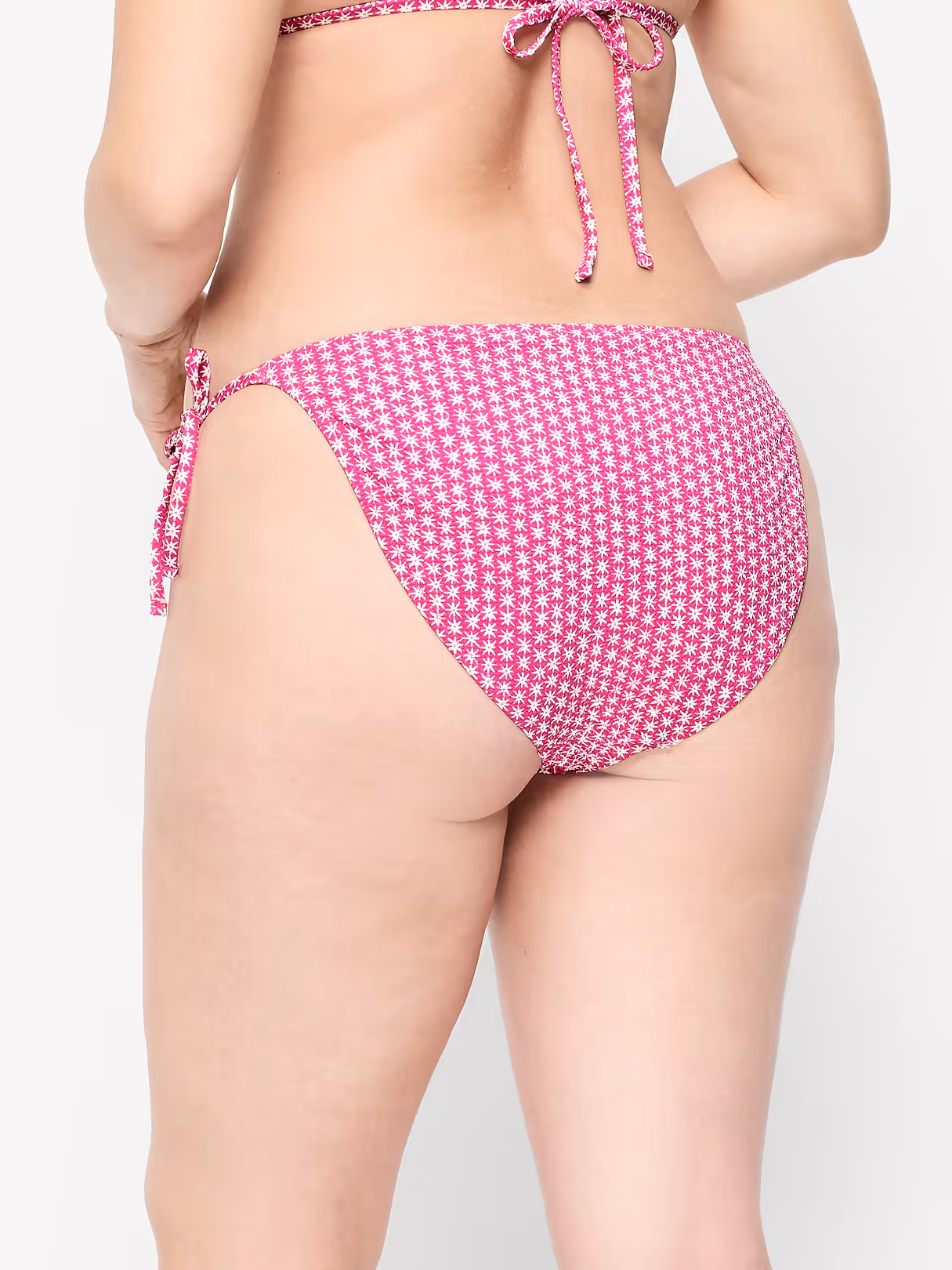 Eyelet String Bikini Swim Bottoms - Pink Ditsy Floral