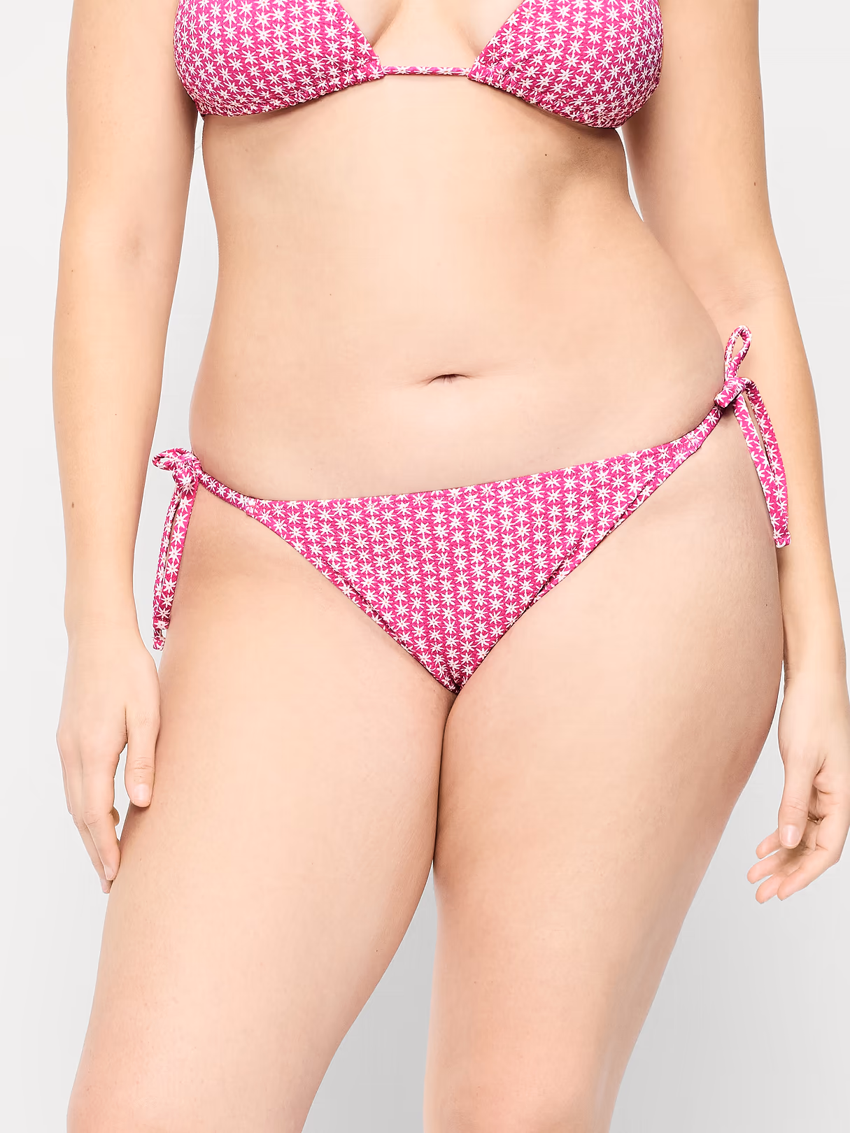 Eyelet String Bikini Swim Bottoms - Pink Ditsy Floral