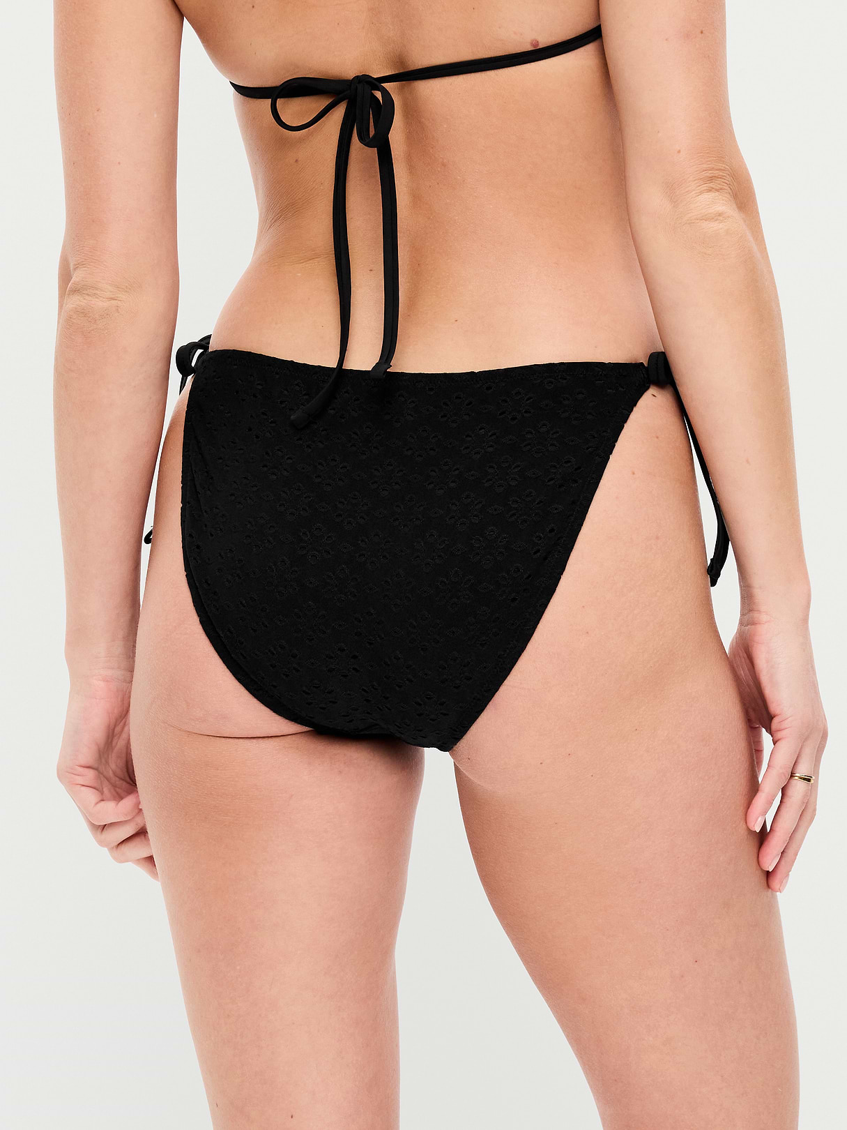 Eyelet String Bikini Swim Bottoms - Black Jack