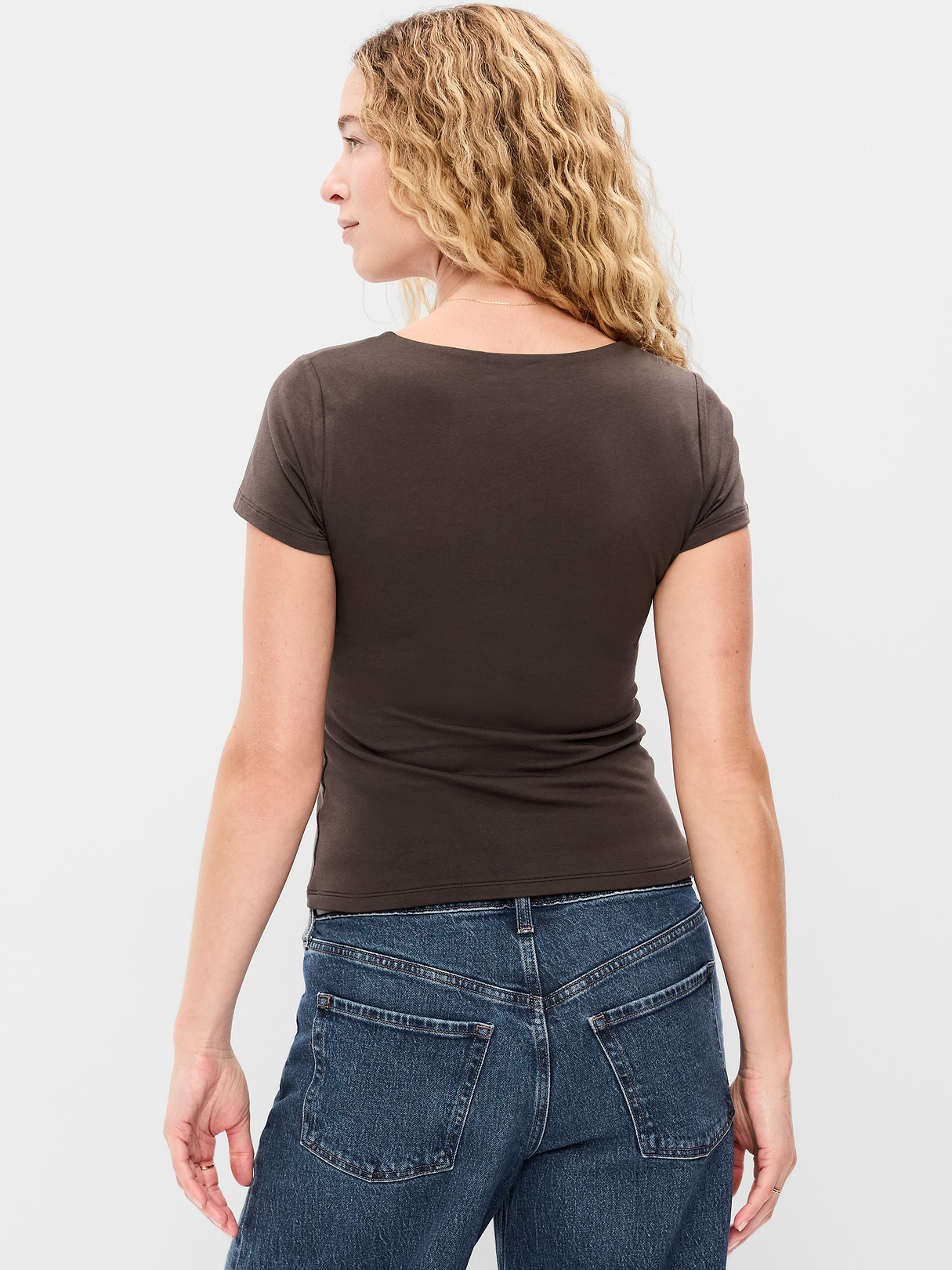 Hug Double-Layer Scoop-Neck Top - Black Coffee
