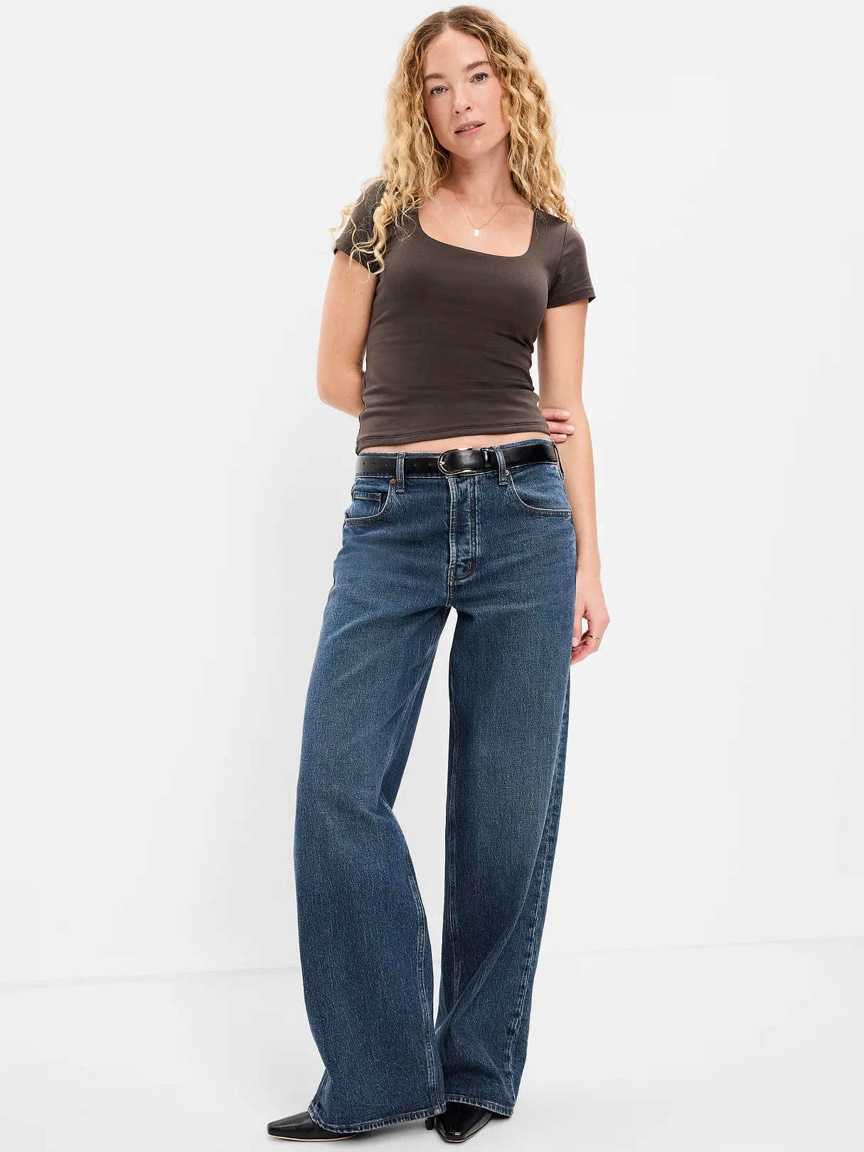 Hug Double-Layer Scoop-Neck Top - Black Coffee