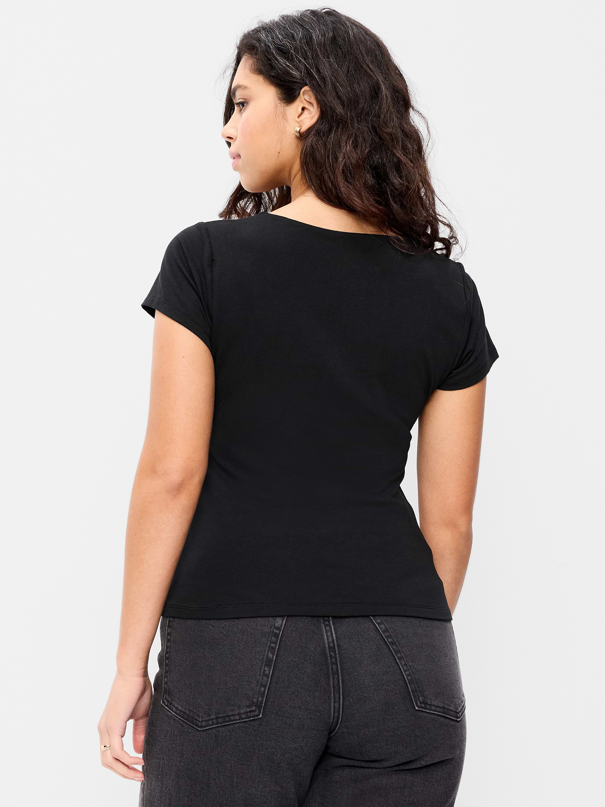 Hug Double-Layer Scoop-Neck Top - Black Jack