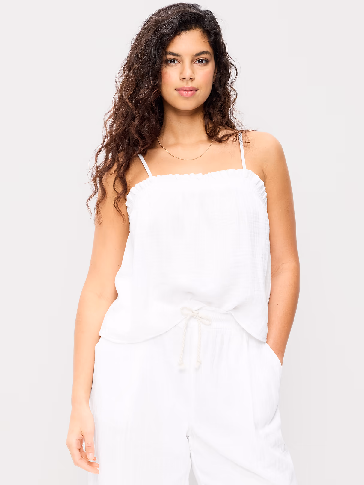 Crinkle Gauze Tank Top - White Lilies