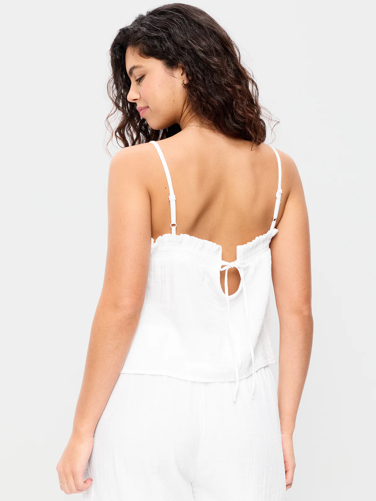 Crinkle Gauze Tank Top - White Lilies