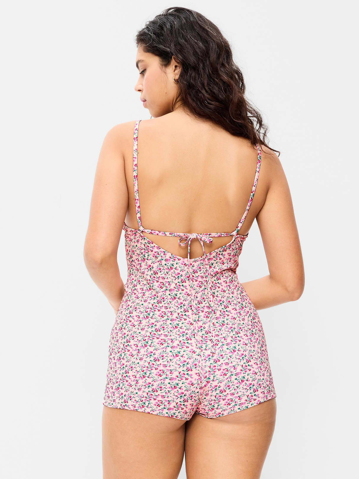Textured Swim Romper - Pink Floral
