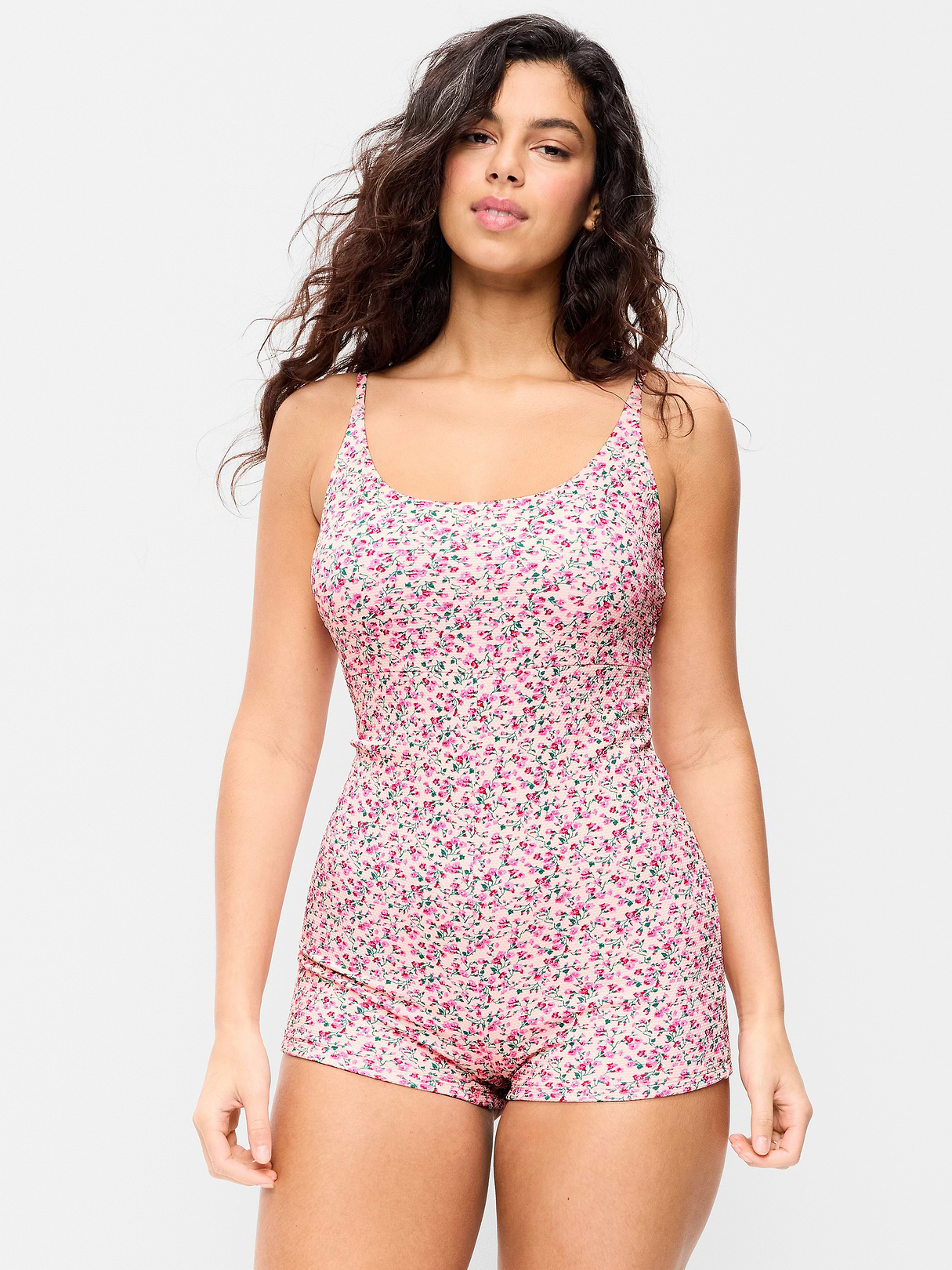 Textured Swim Romper - Pink Floral