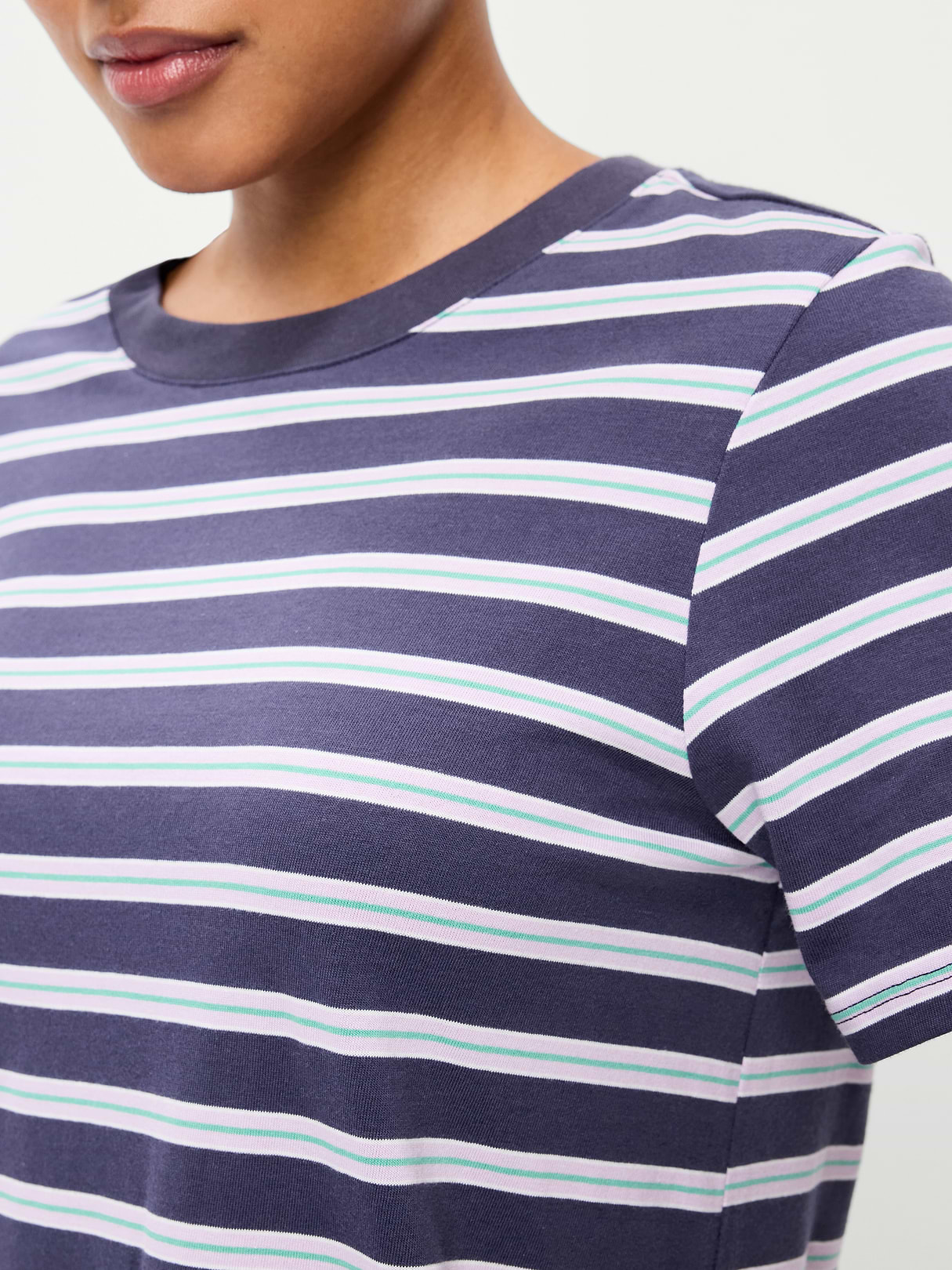 Vintage Crew-Neck Mini T-Shirt Dress - Navy Stripe
