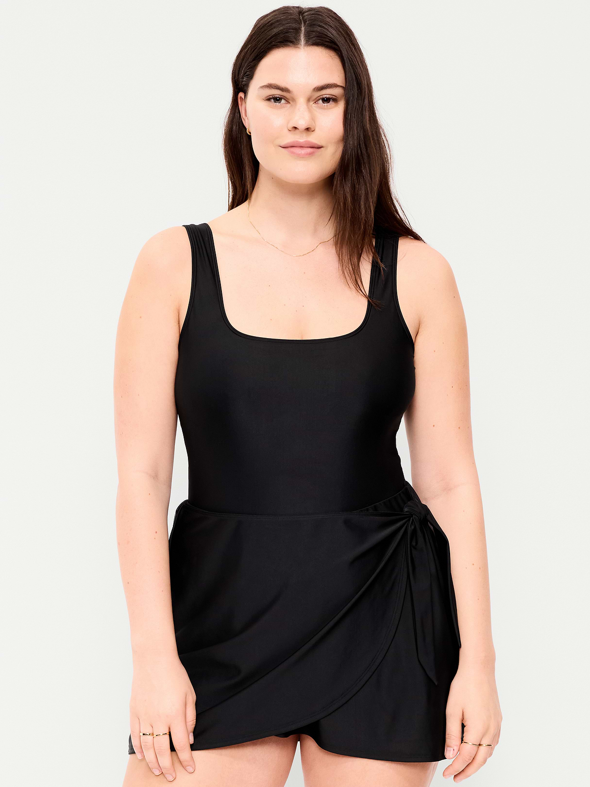 Pique Side-Tie Swim Dress - Black Jack