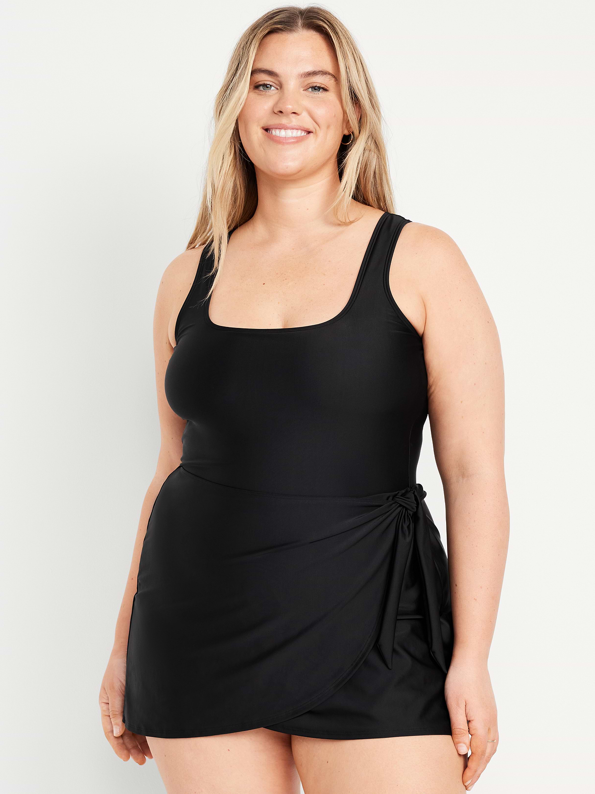 Pique Side-Tie Swim Dress - Black Jack
