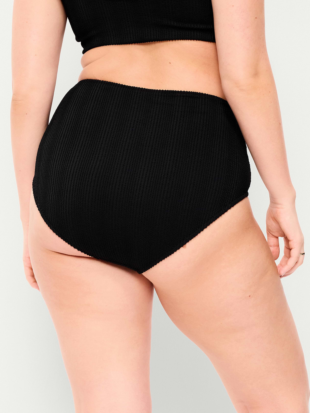 High-Waisted Ribbed Bikini Swim Bottoms - Black Jack