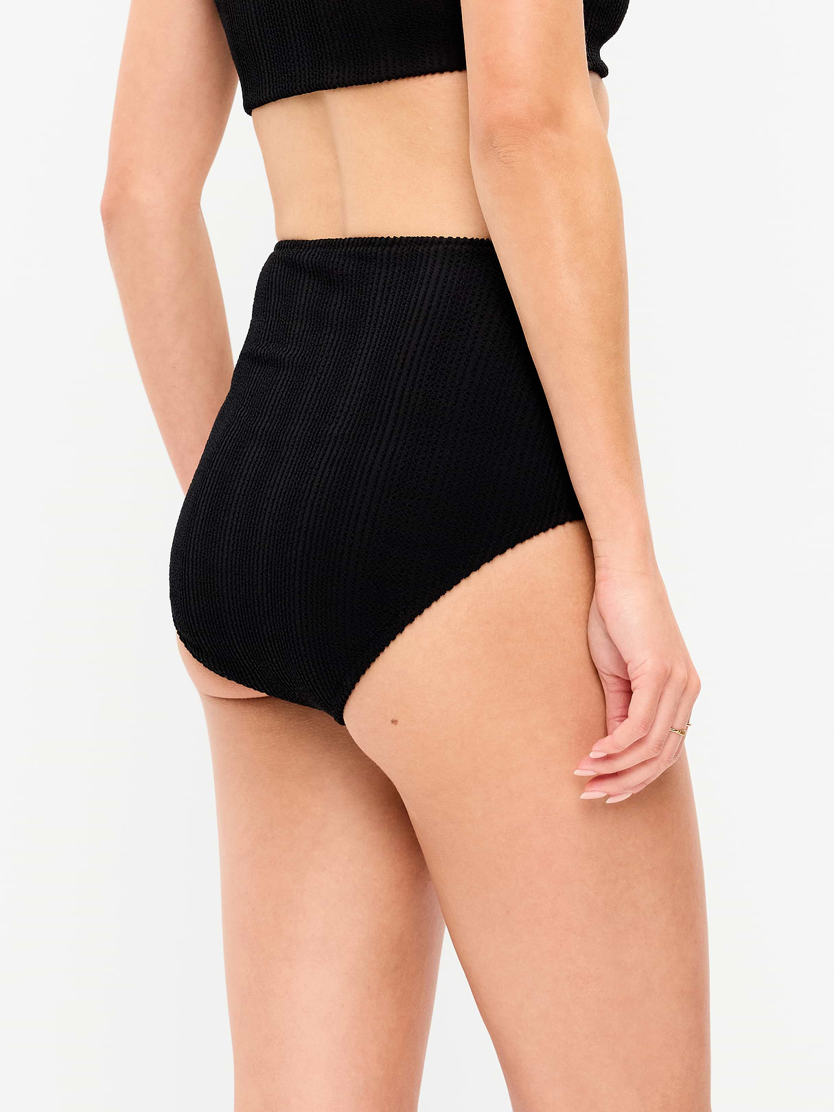 High-Waisted Ribbed Bikini Swim Bottoms - Black Jack