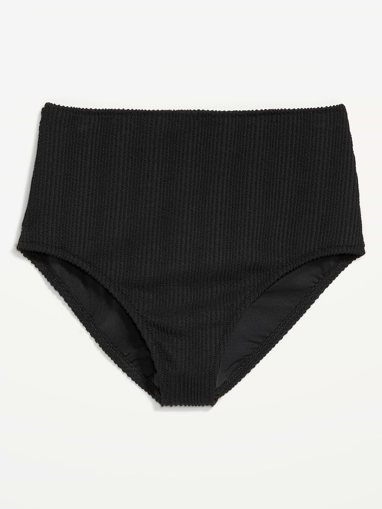 High-Waisted Ribbed Bikini Swim Bottoms - Black Jack