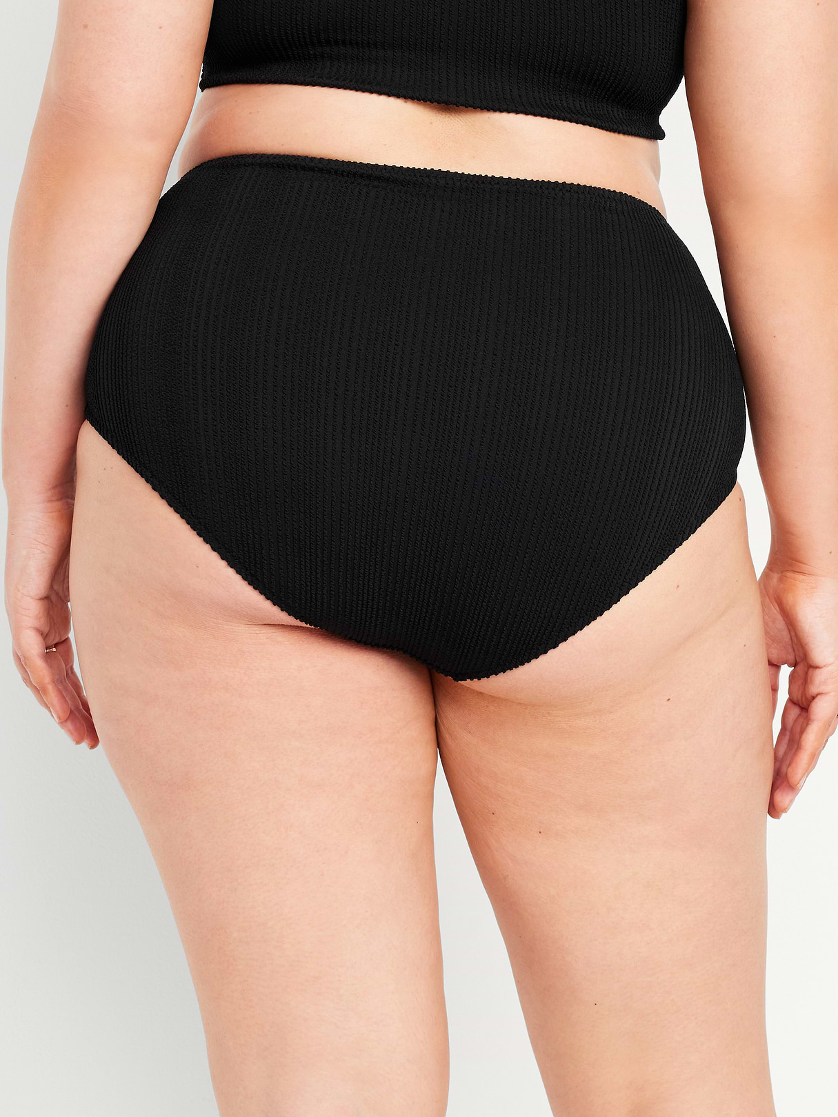 High-Waisted Ribbed Bikini Swim Bottoms - Black Jack