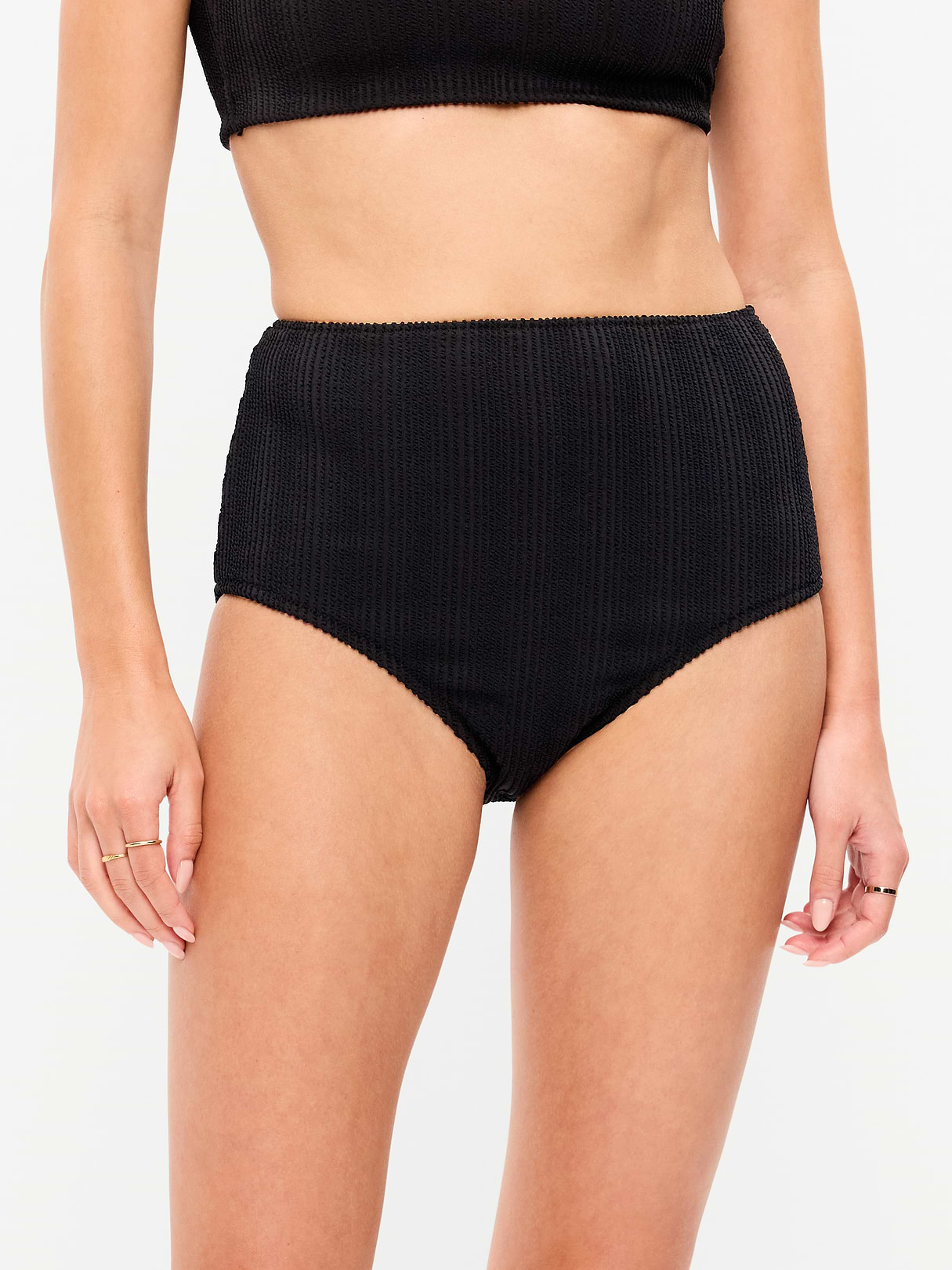 High-Waisted Ribbed Bikini Swim Bottoms - Black Jack