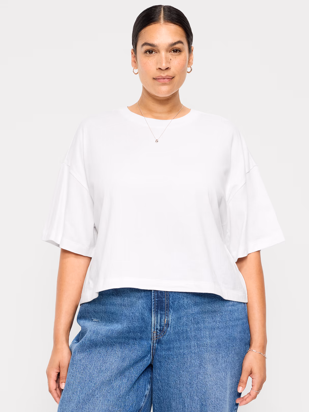 Vintage Crew-Neck Oversized Crop T-Shirt - Calla Lily White