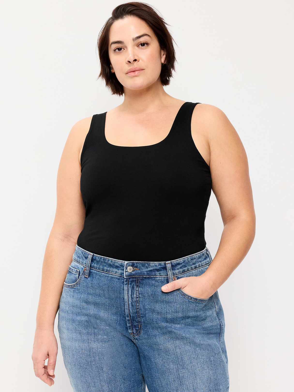 Hug Double-Layer Scoop-Neck Tank Top - Black Jack 3