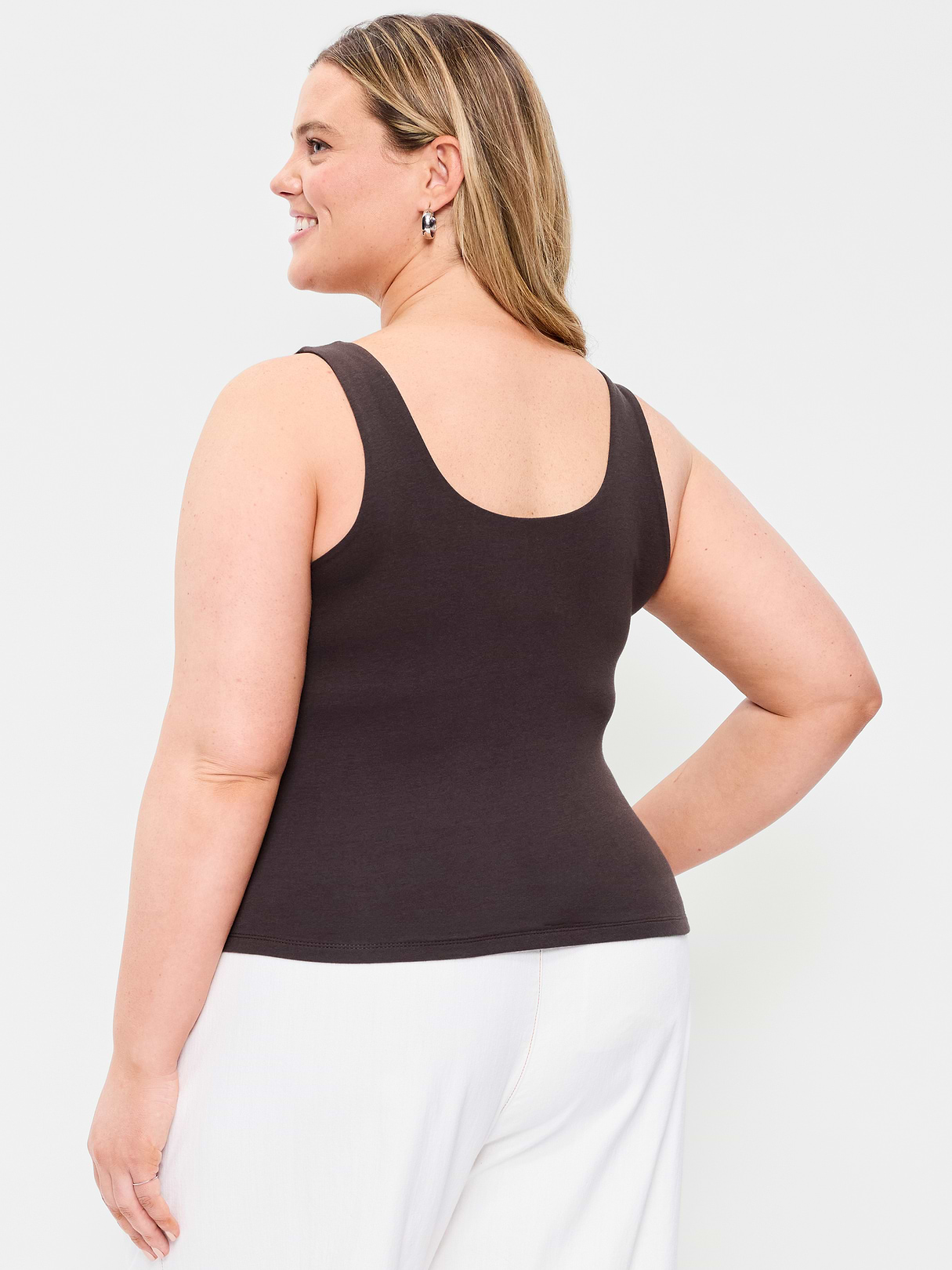 Hug Double-Layer Scoop-Neck Tank Top - Black Coffee