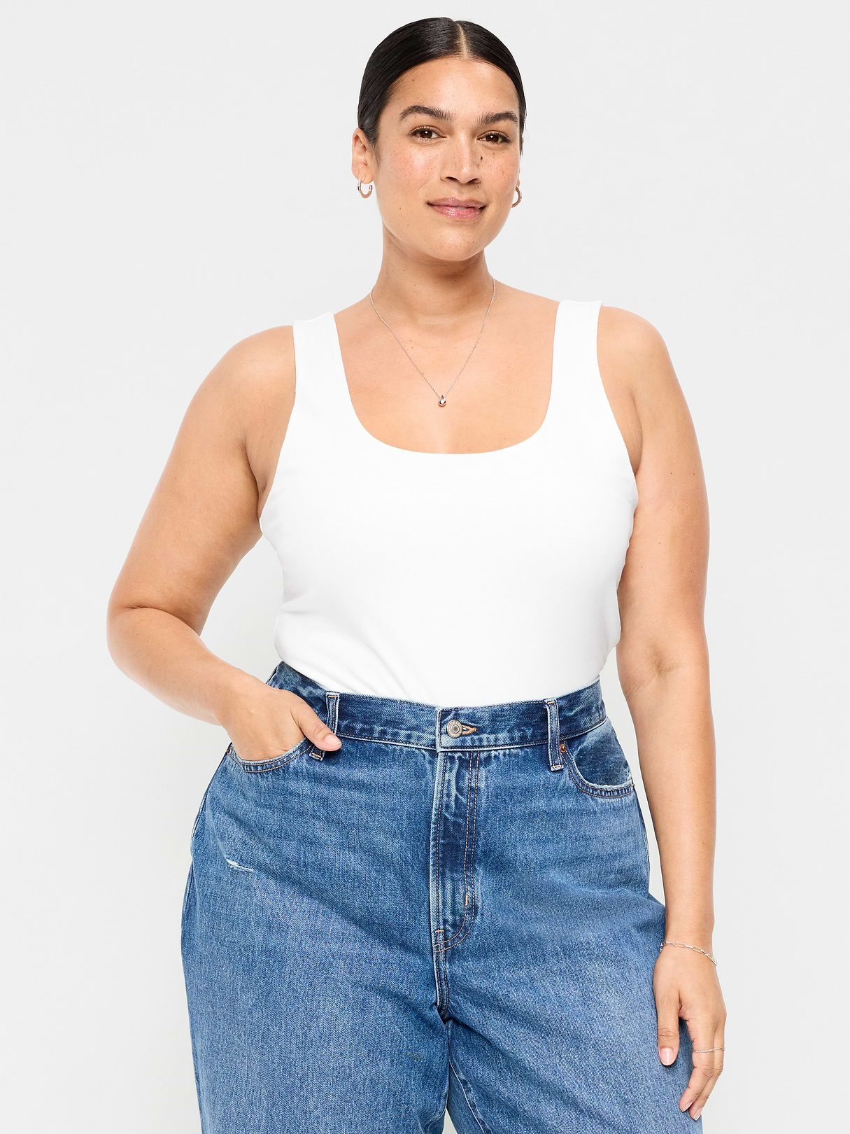Hug Double-Layer Scoop-Neck Tank Top - Calla Lilies