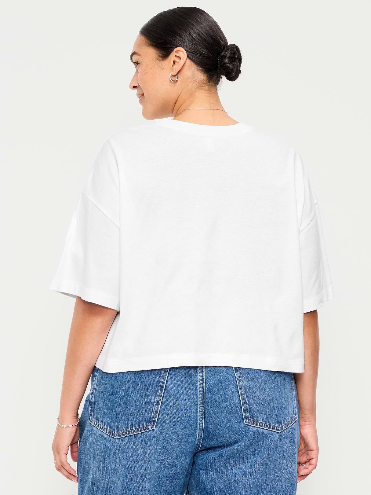 Vintage Crew-Neck Oversized Crop T-Shirt - Calla Lily White