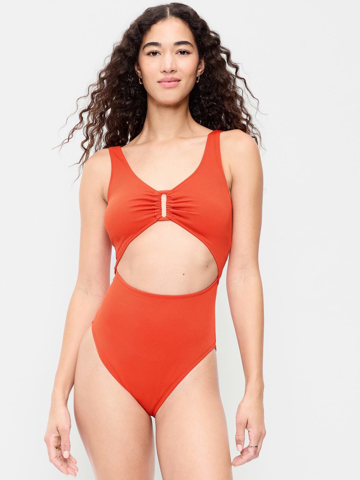 Textured One-Piece Cut-Out Swimsuit - Ornament Orange