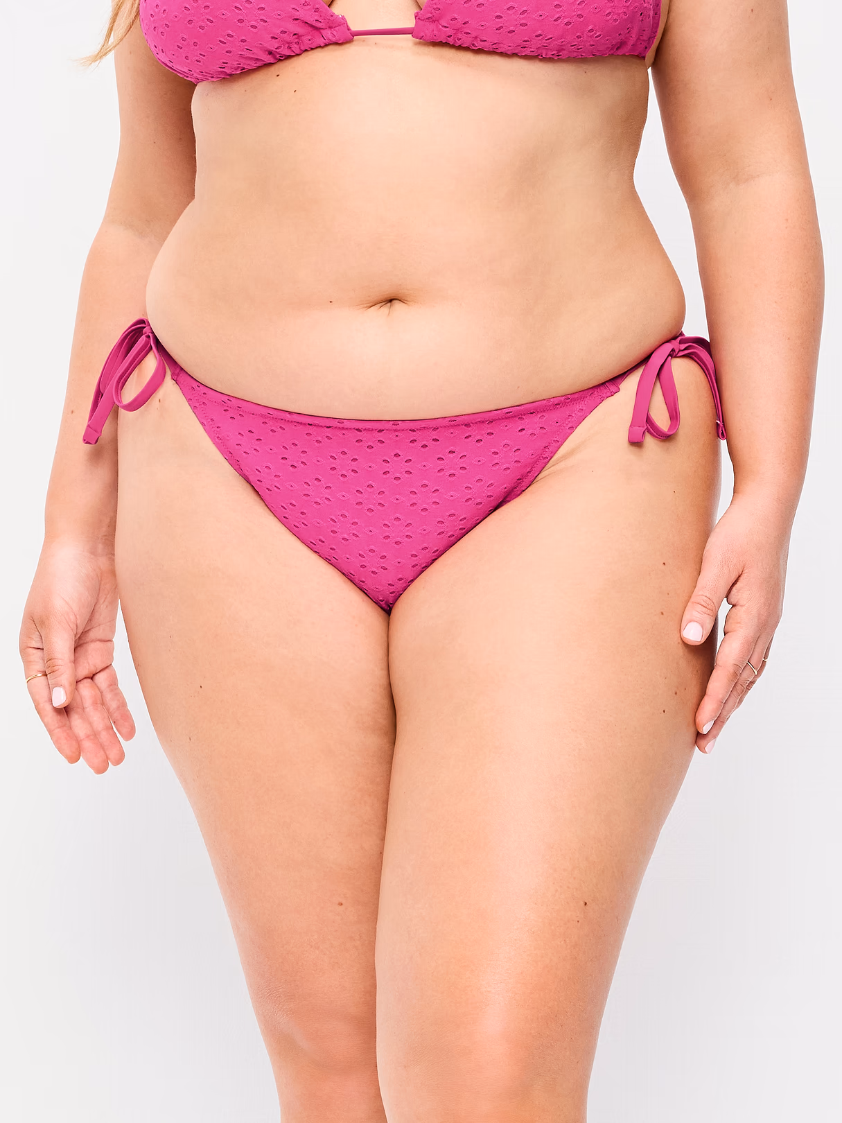 Eyelet String Bikini Swim Bottoms - Dragonfruit