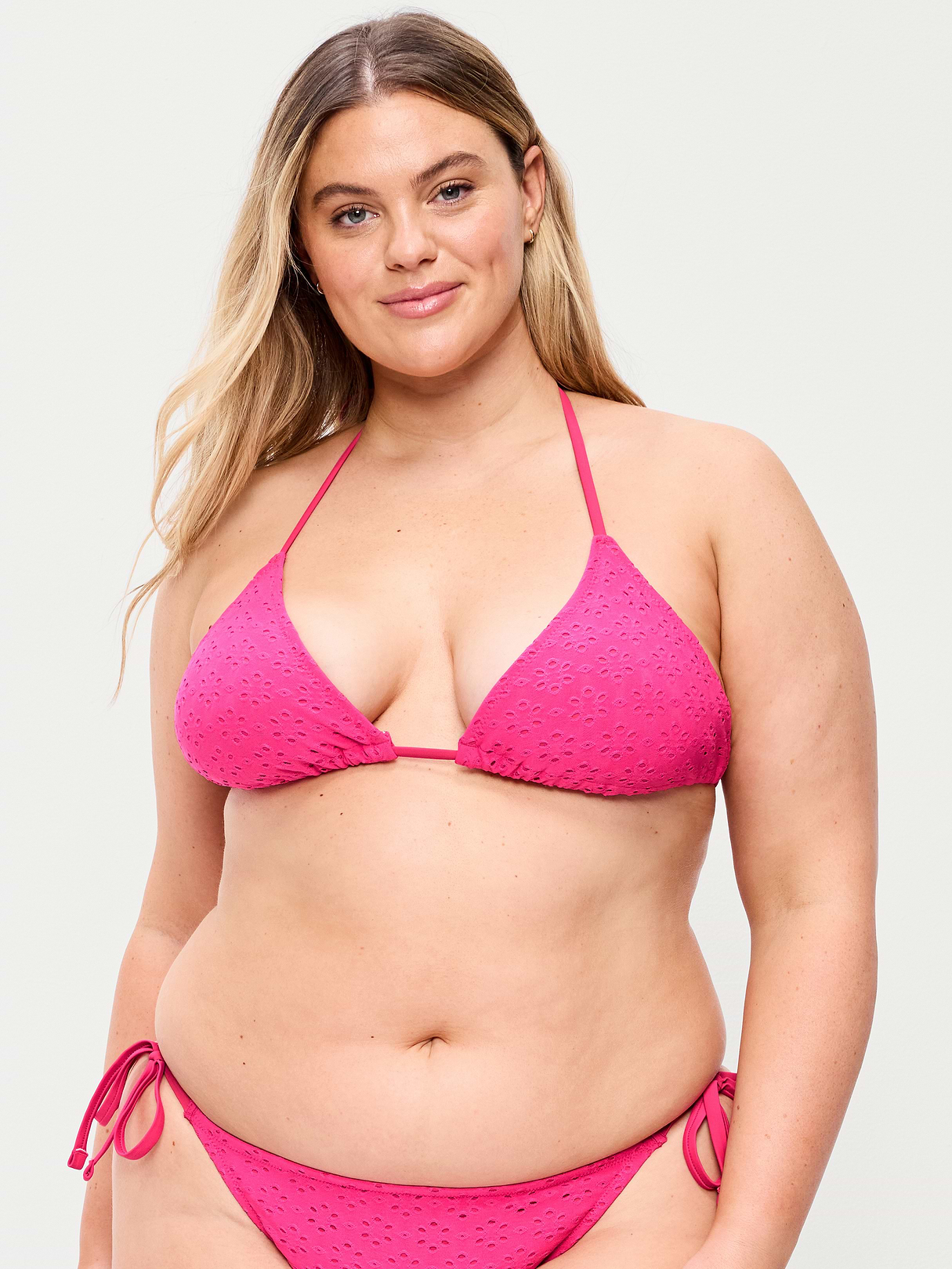 Pique Triangle String Bikini Swim Top - Dragon Fruit
