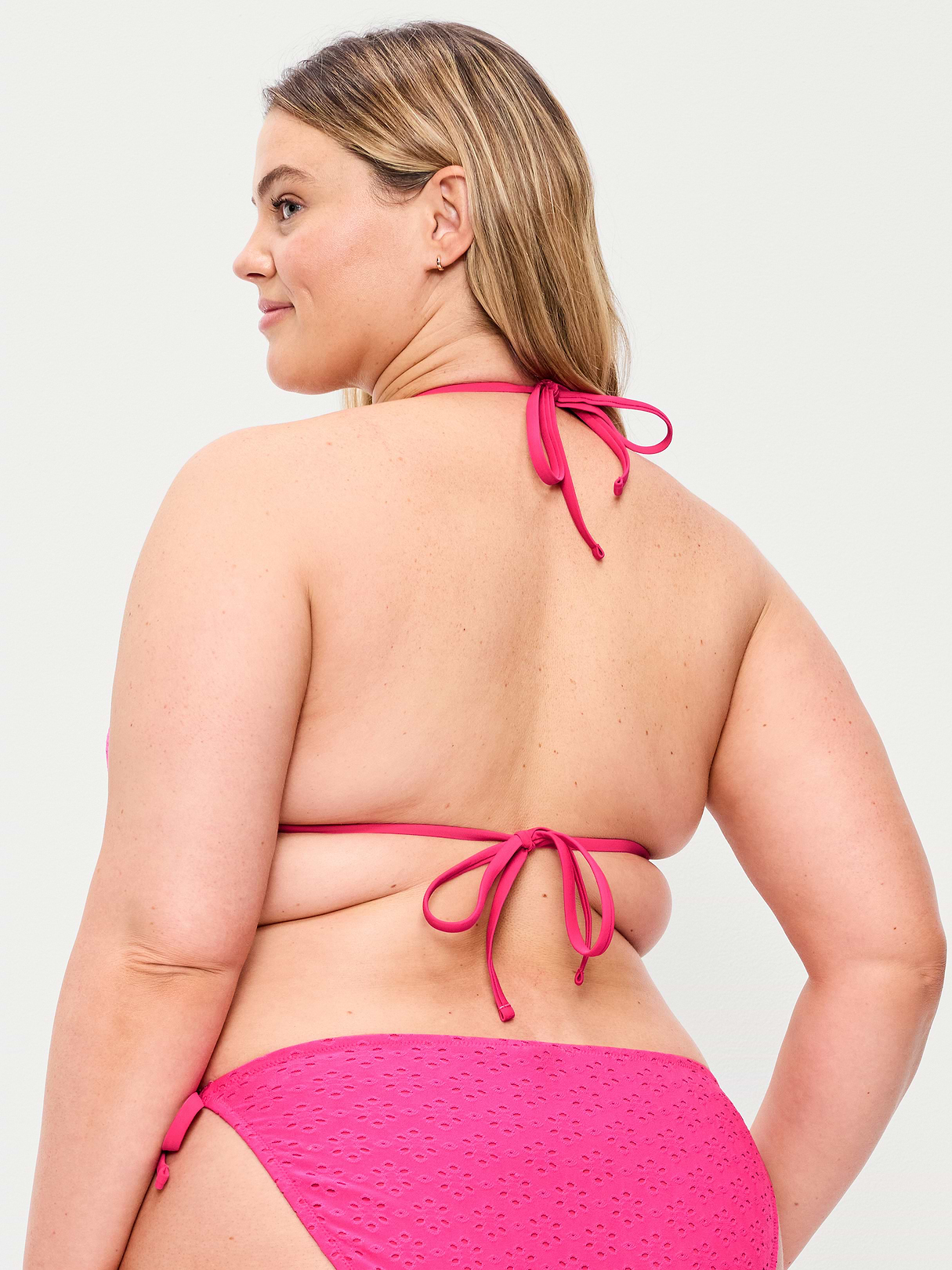 Pique Triangle String Bikini Swim Top - Dragon Fruit