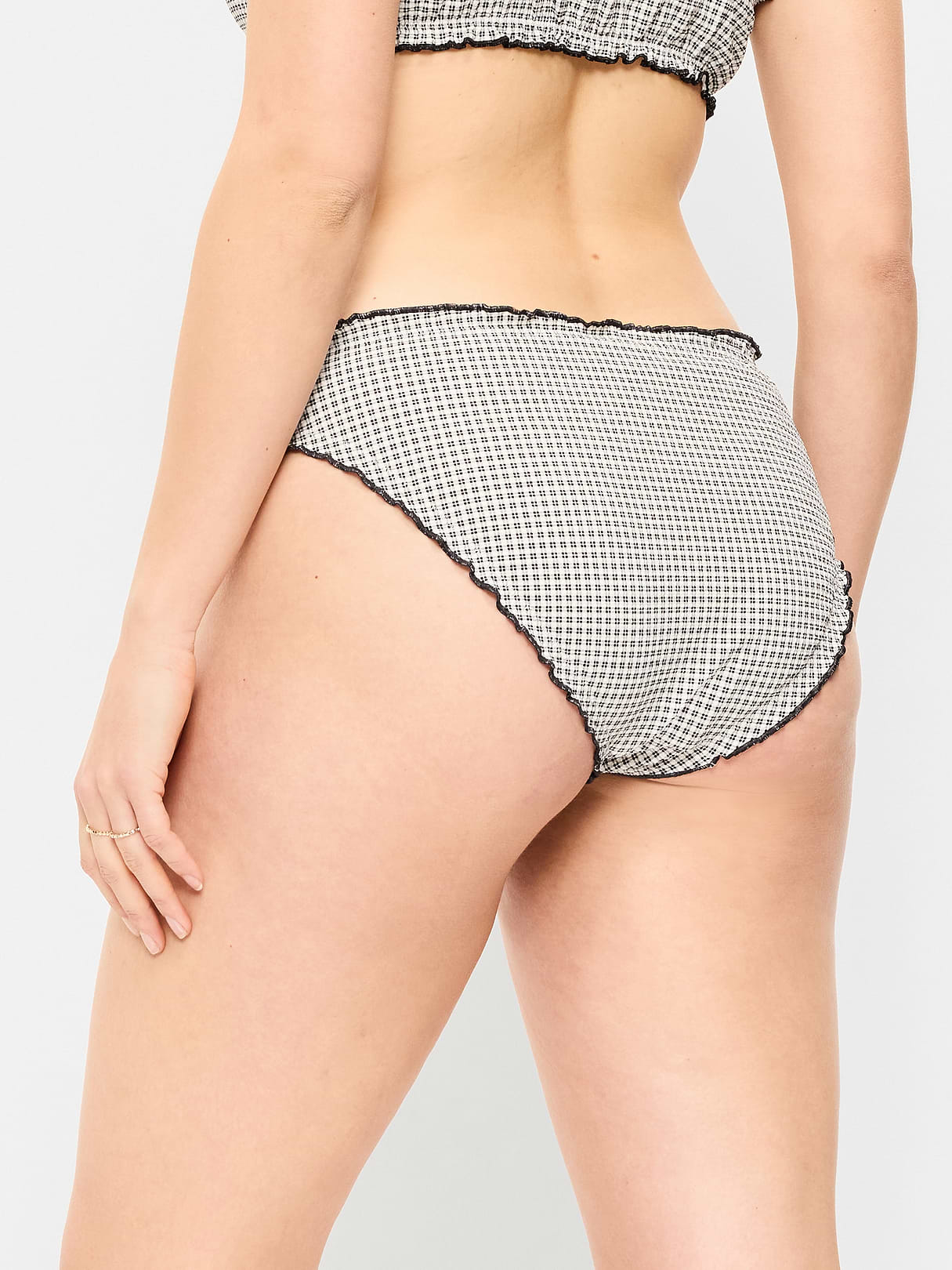 Mid-Rise Ruffle Trim Swim Bottoms - Pique Black/White Gingham