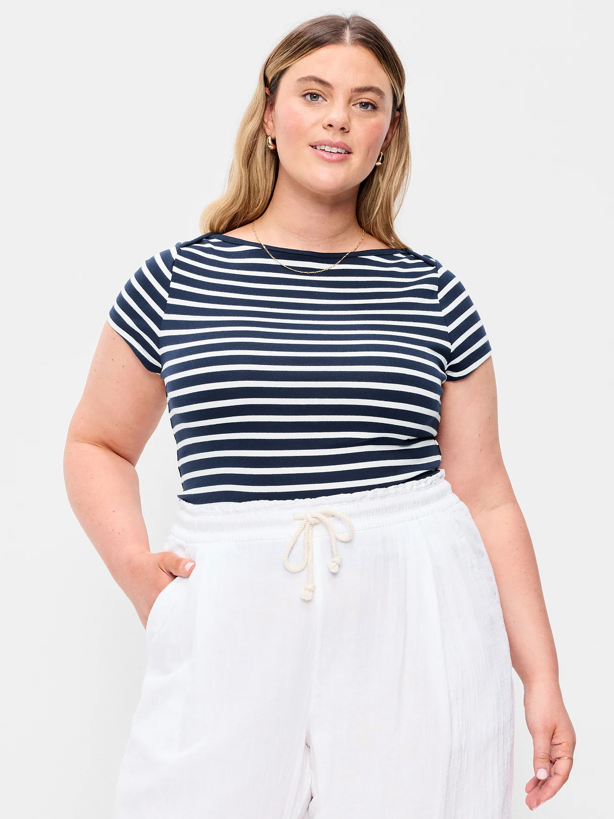 Snug Boatneck T-Shirt - Navy Stripe