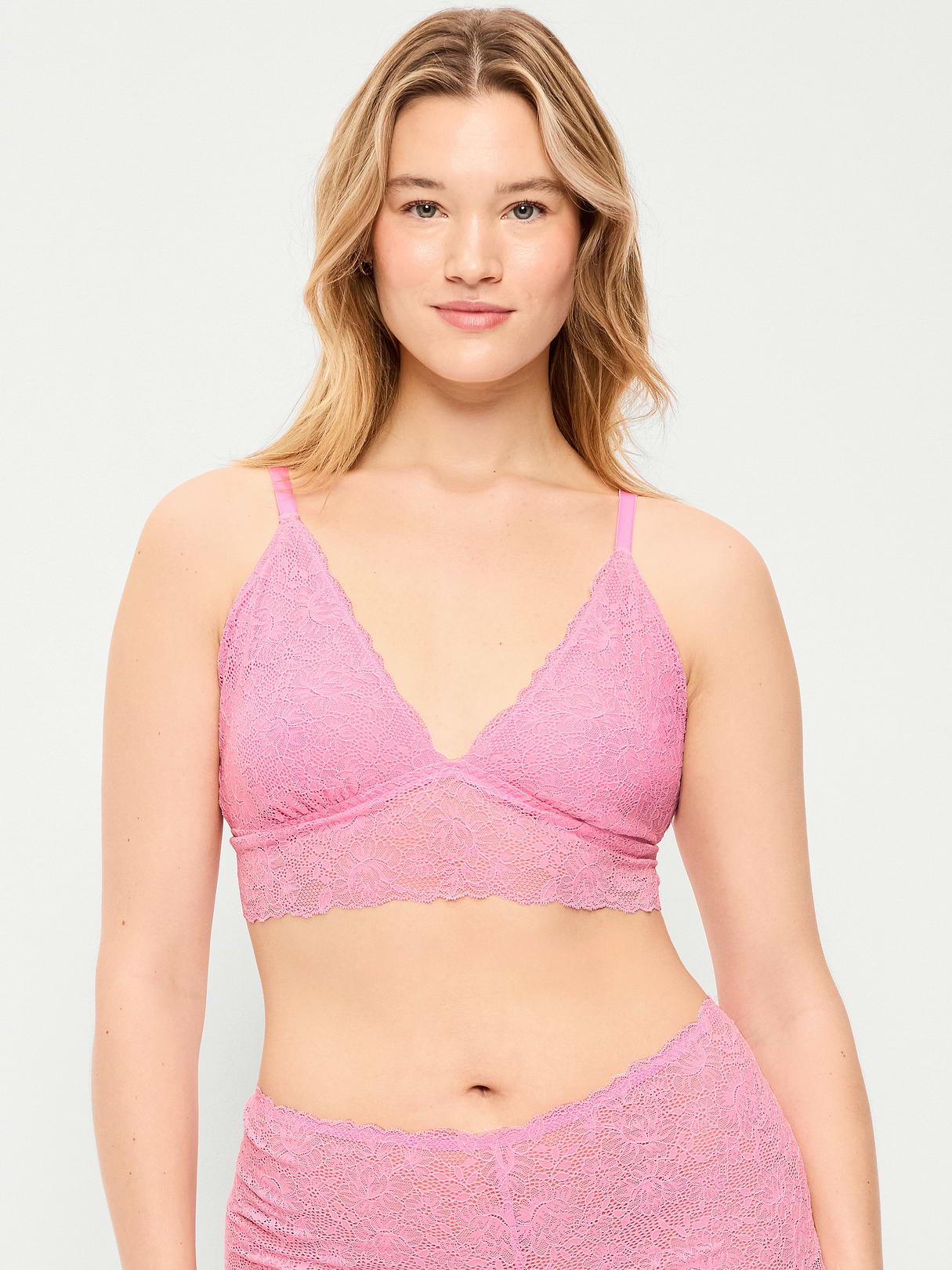 Lace Longline Bralette - Hydrangea Pink