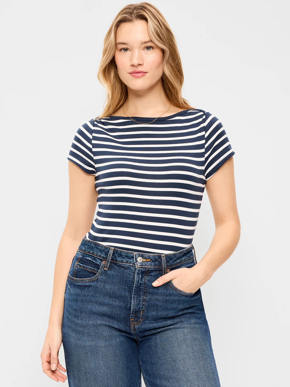 Snug Boatneck T-Shirt - Navy Stripe