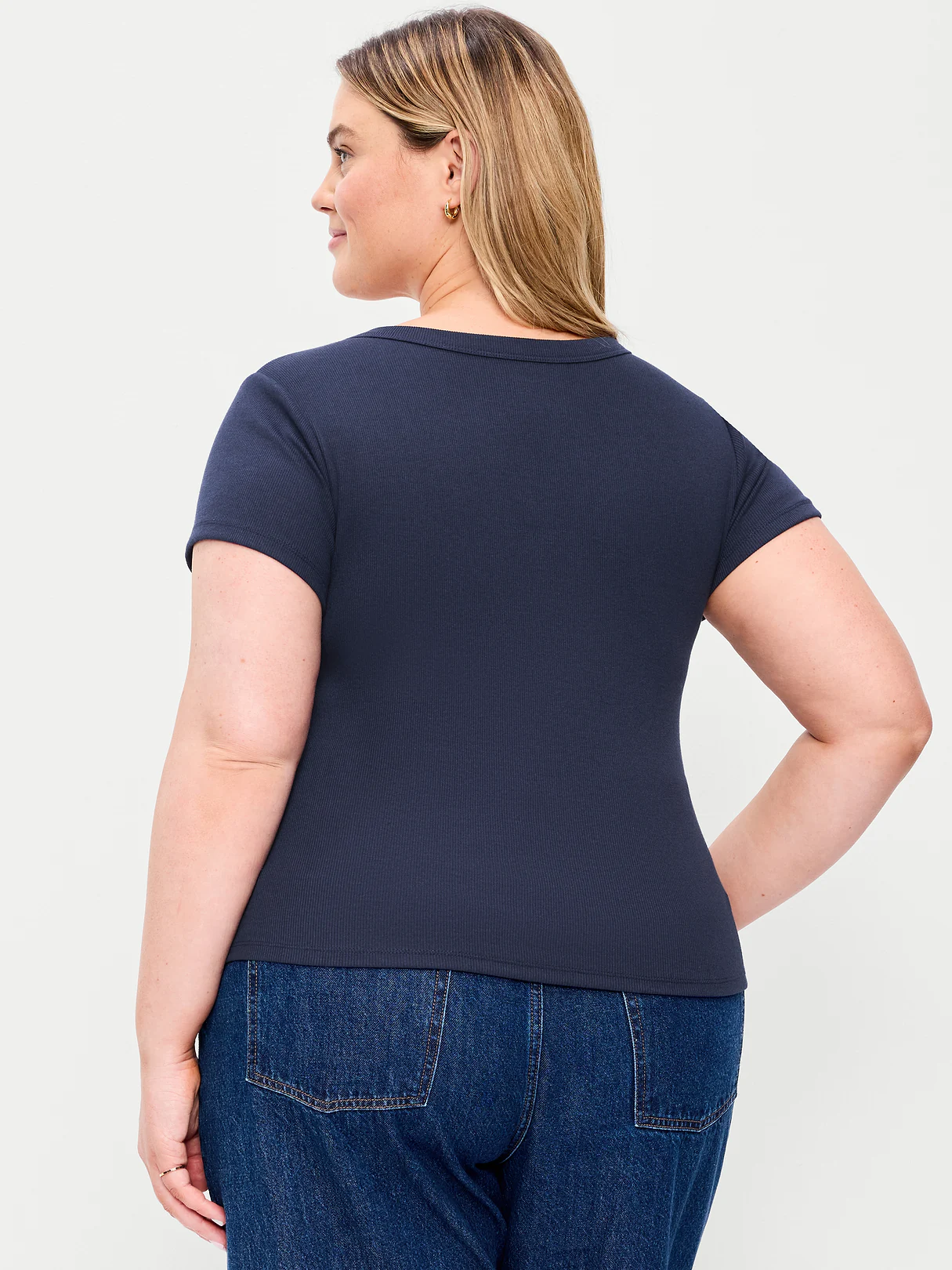Snug Crop V-Neck Ribbed T-Shirt - Arctic Depth