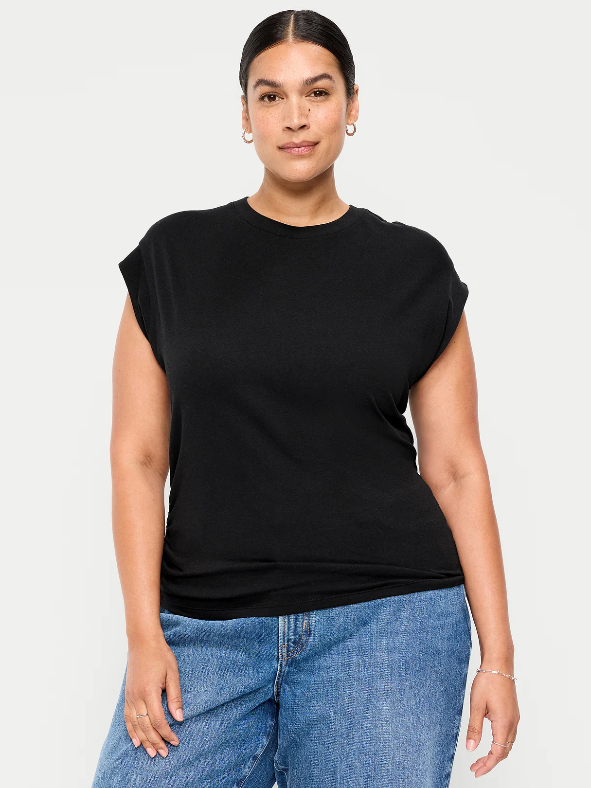 Cap-Sleeve Cinch-Waist Top - Black Jack