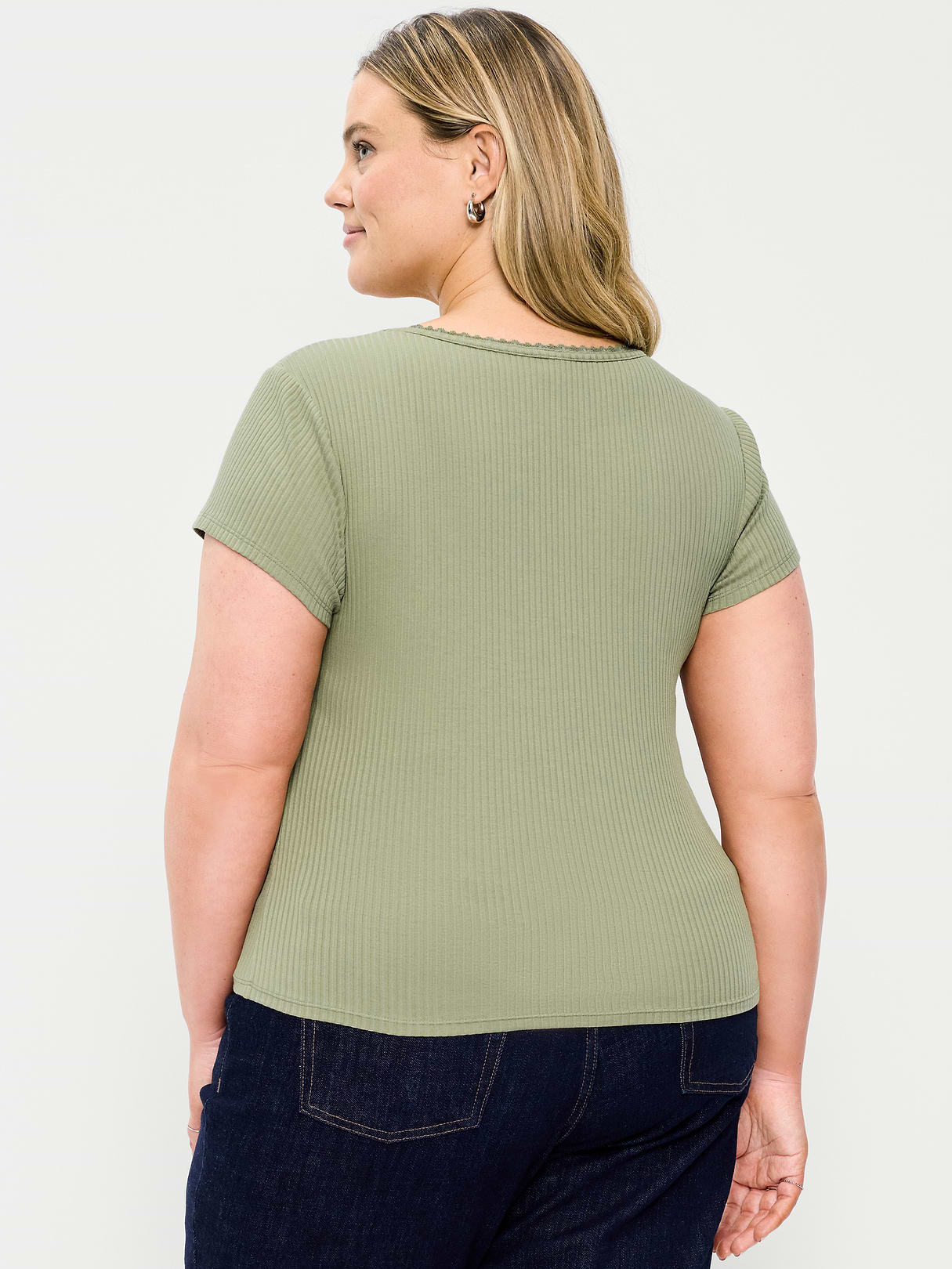 Lace-Trim Sweetheart-Neck Ribbed Top - Bare Ground