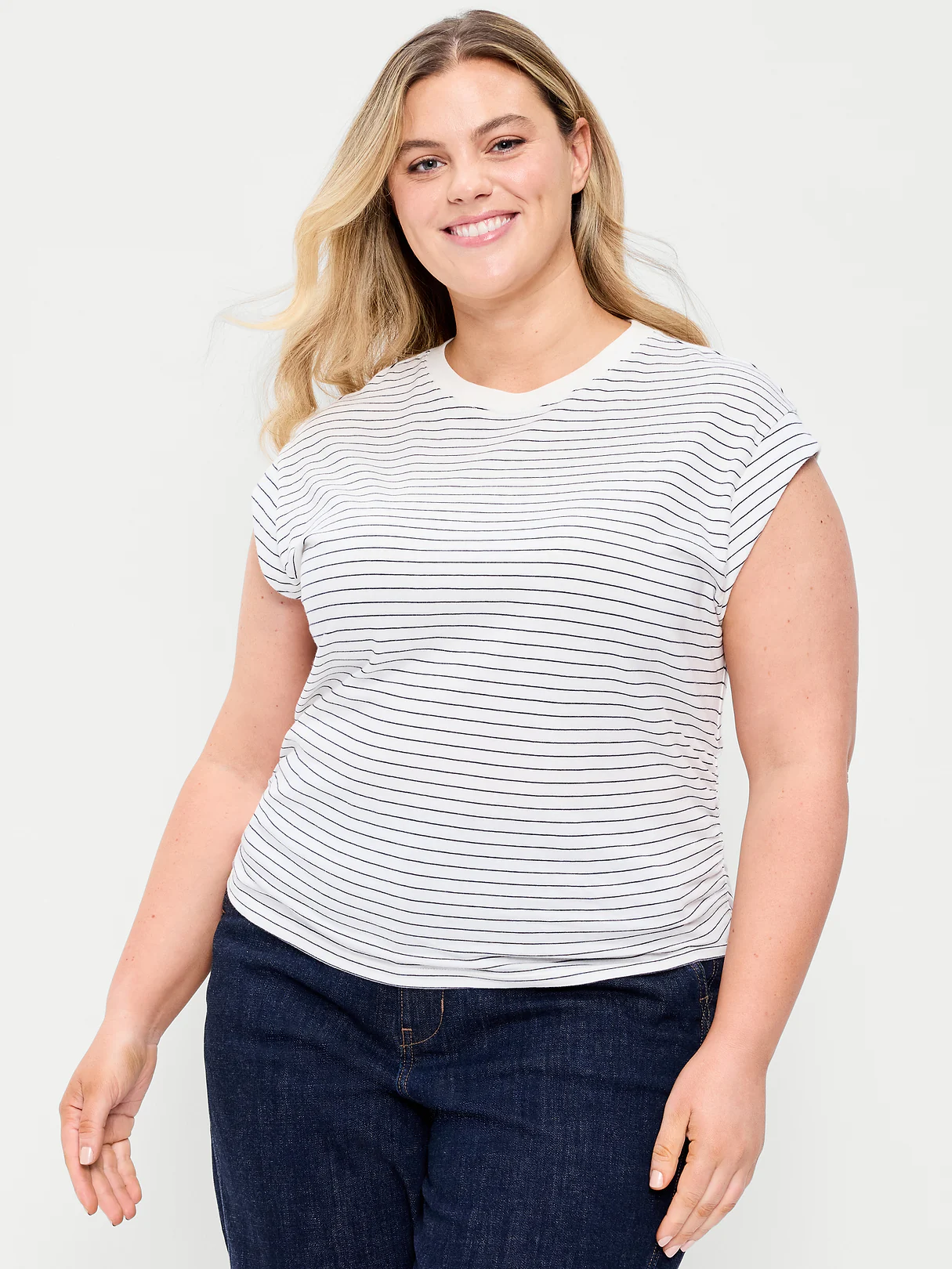 Cap-Sleeve Cinch-Waist Top - Sea Salt Stripe
