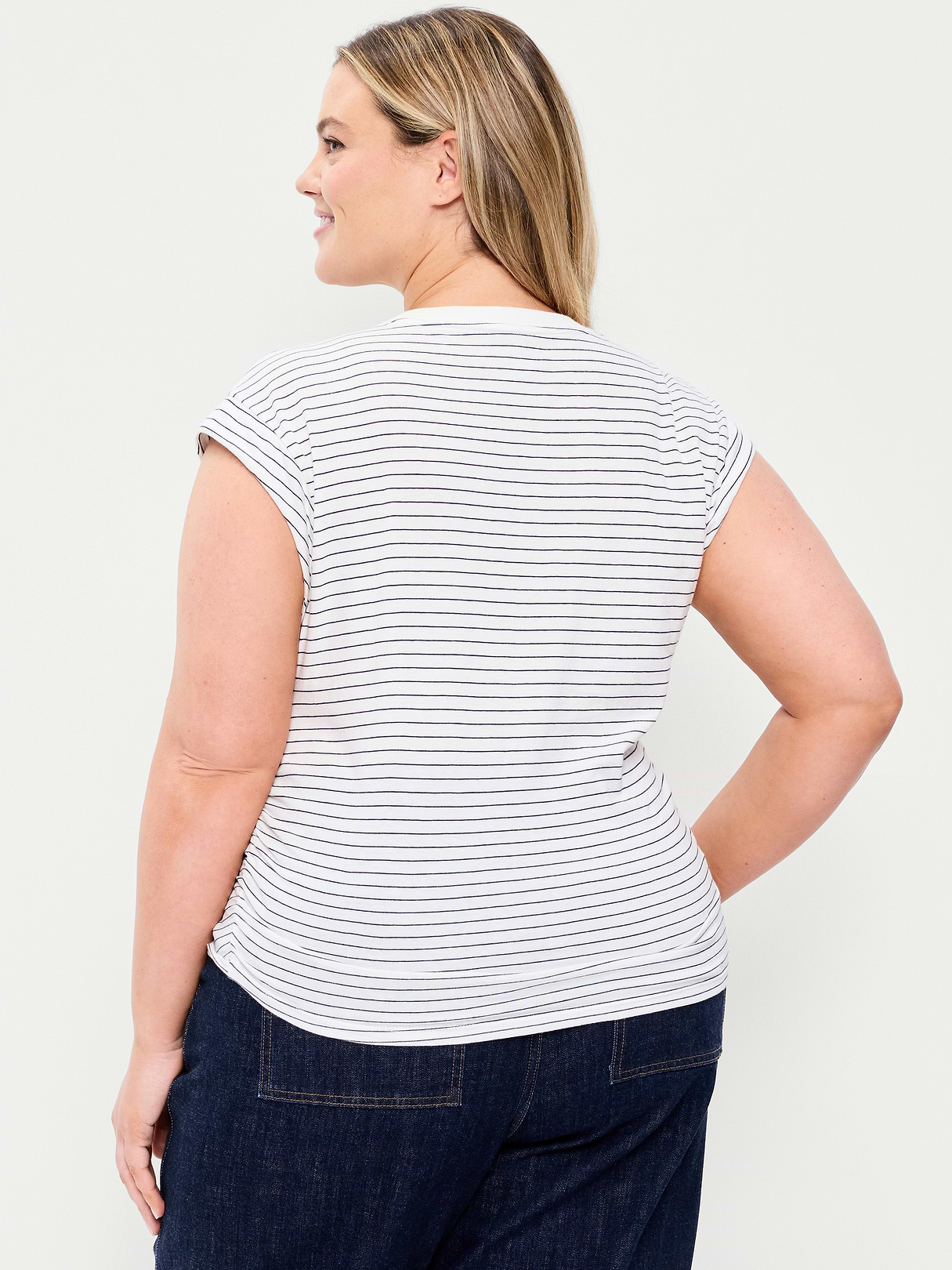 Cap-Sleeve Cinch-Waist Top - Sea Salt Stripe