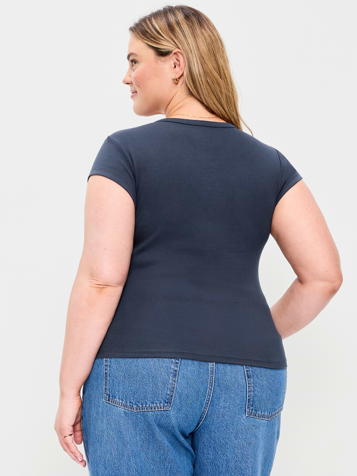 Snug High V-Neck T-Shirt - In the Navy