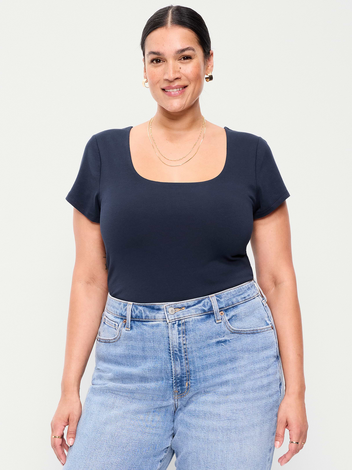 Hug Double-Layer Scoop-Neck Top - In the Navy